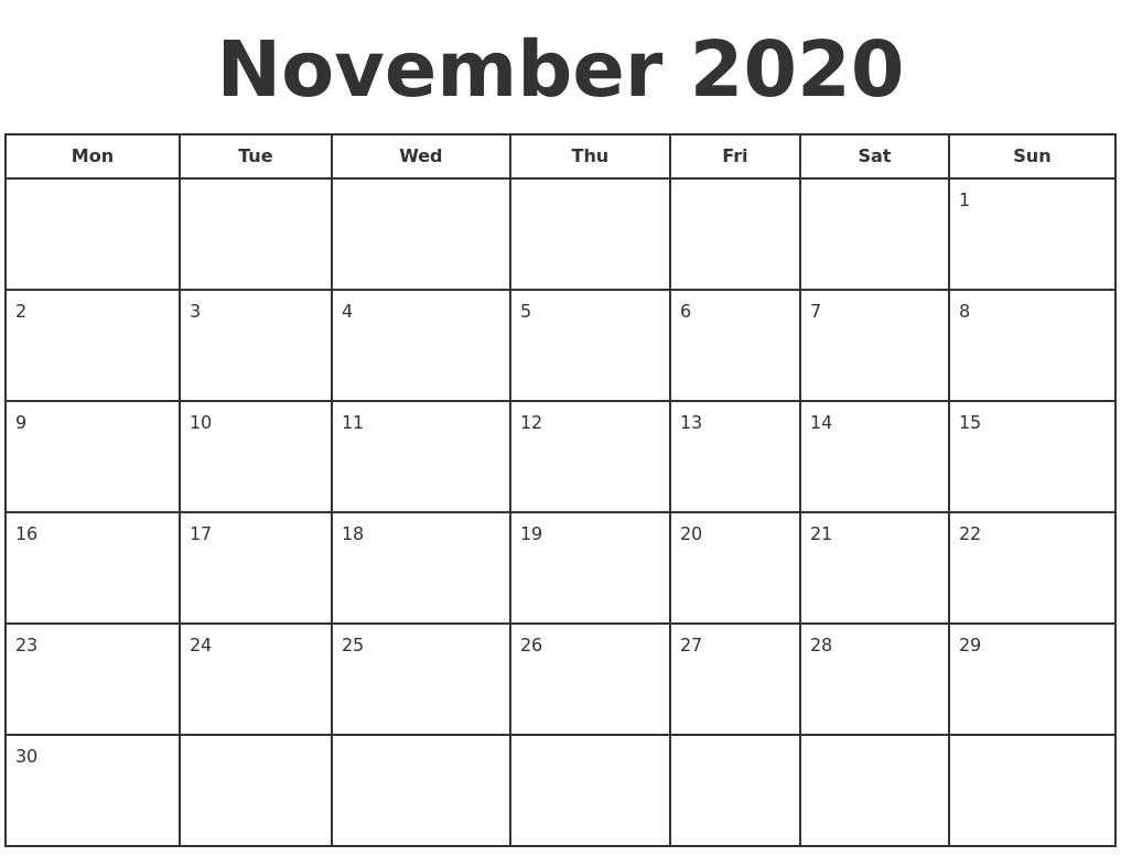 November 2020 Print A Calendar
