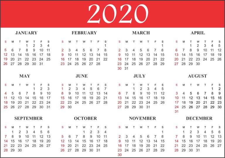 Free Blank Printable Calendar 2020 Template in PDF Excel