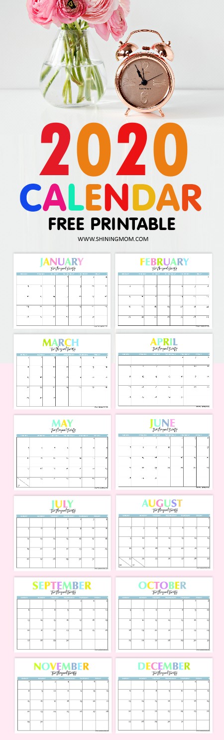 Free Printable 2020 Calendar So Beautiful & Colorful