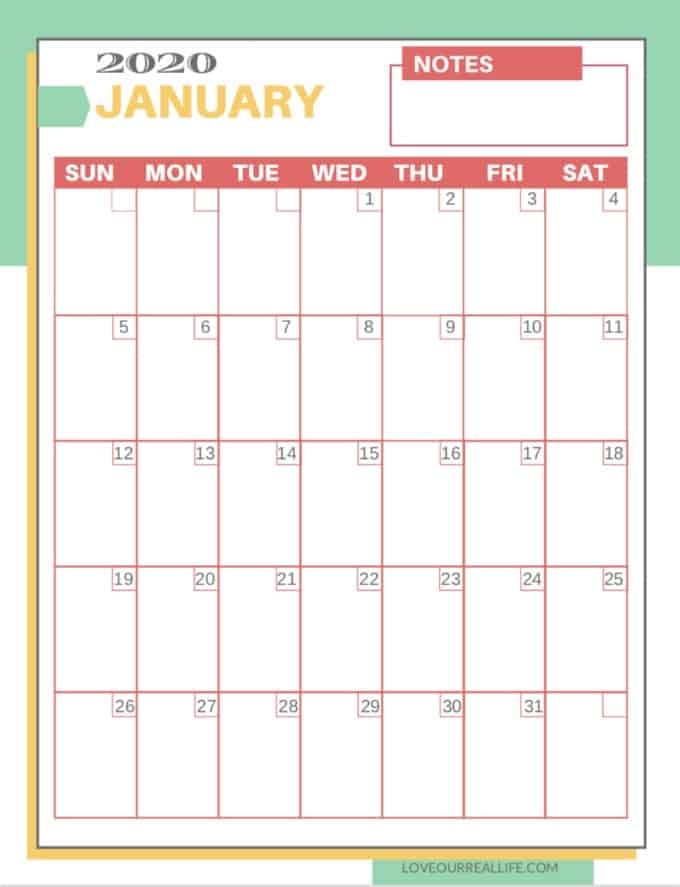 Free Printable 2020 Calendars ⋆ Love Our Real Life