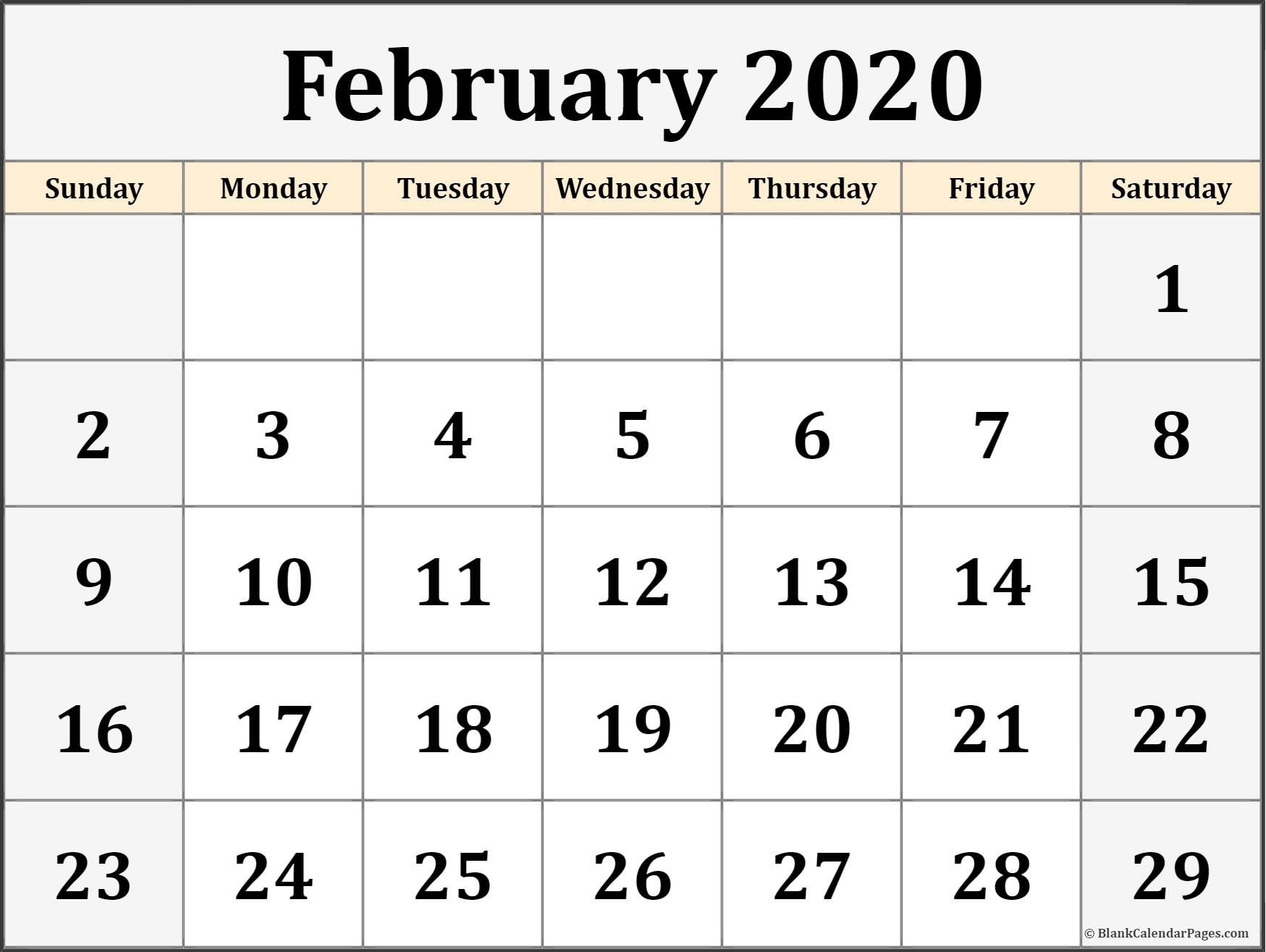 February 2020 calendar