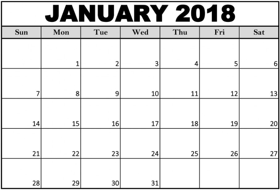Printable January Calendars 2018 Fillable