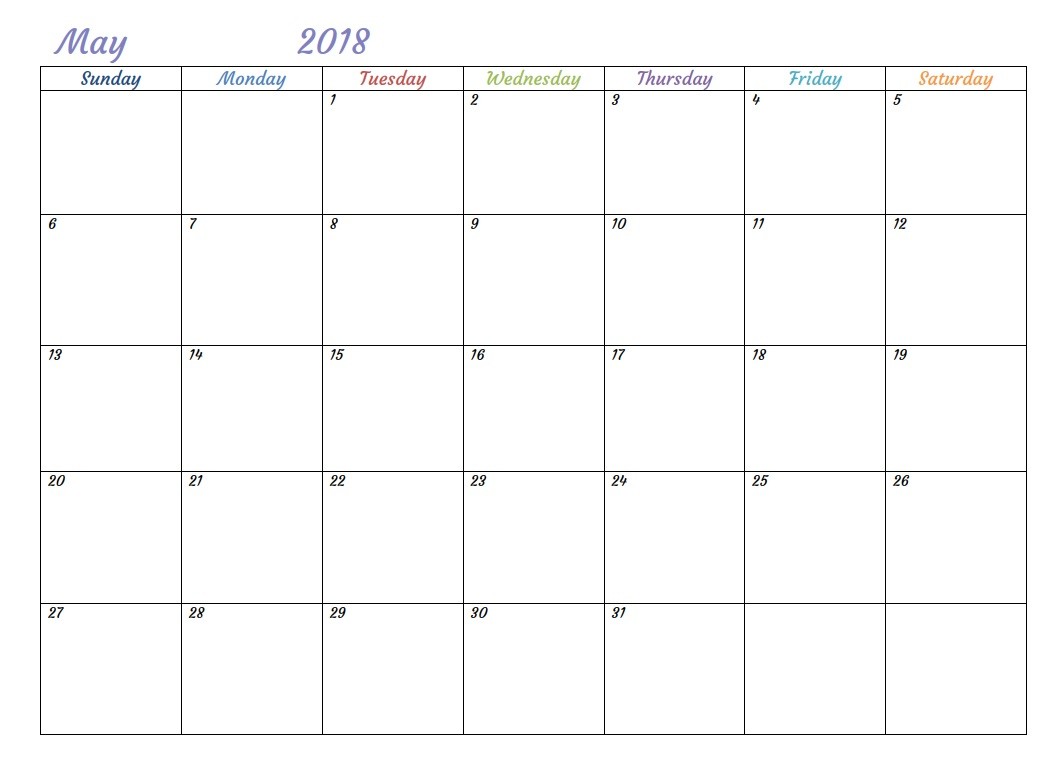 Printable May 2018 Calendar Fillable