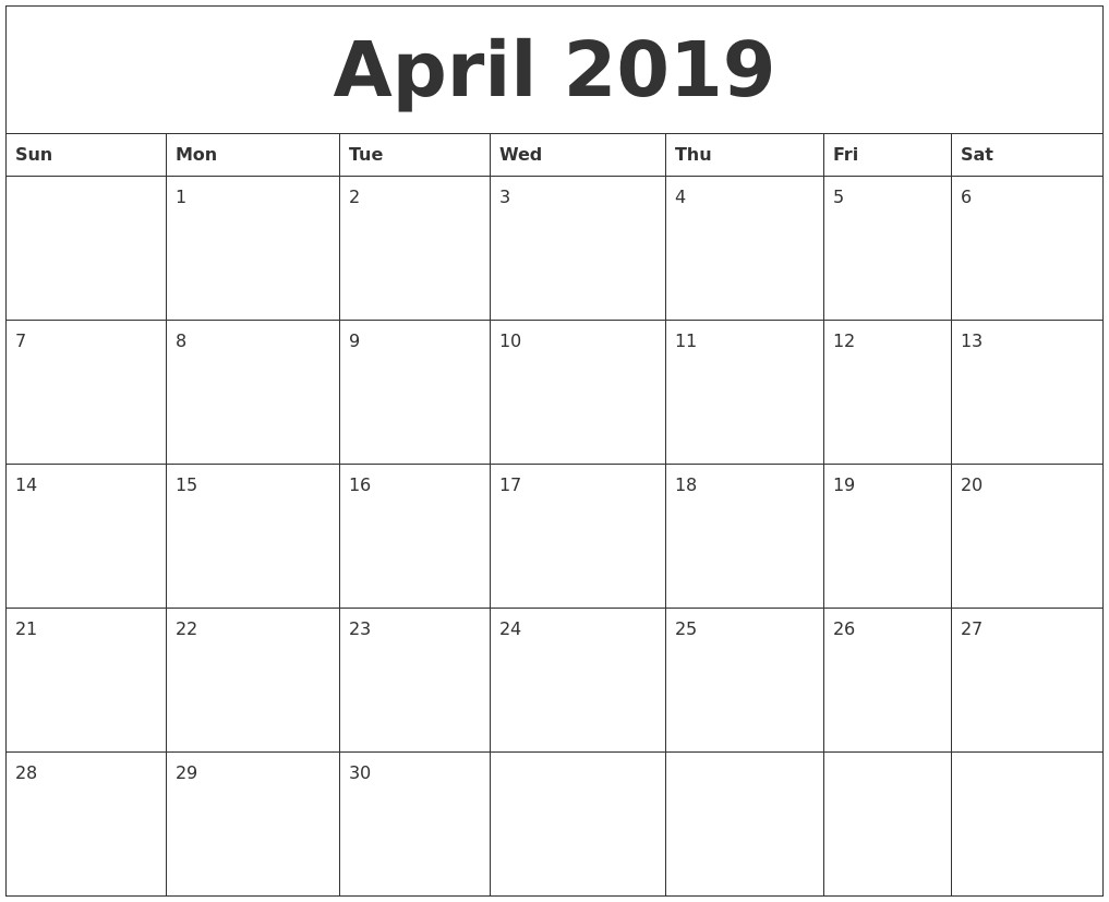April 2019 Free Printable Calendar Templates