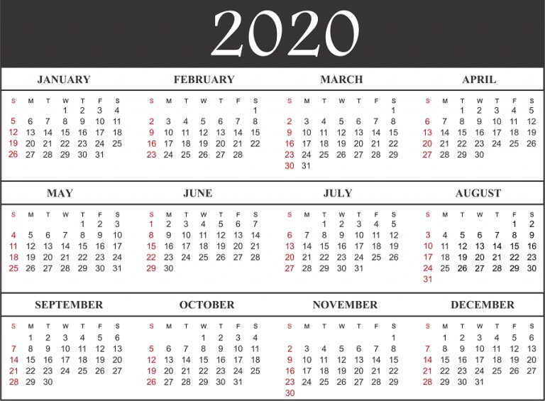 Free Blank Printable Calendar 2020 Template in PDF Excel