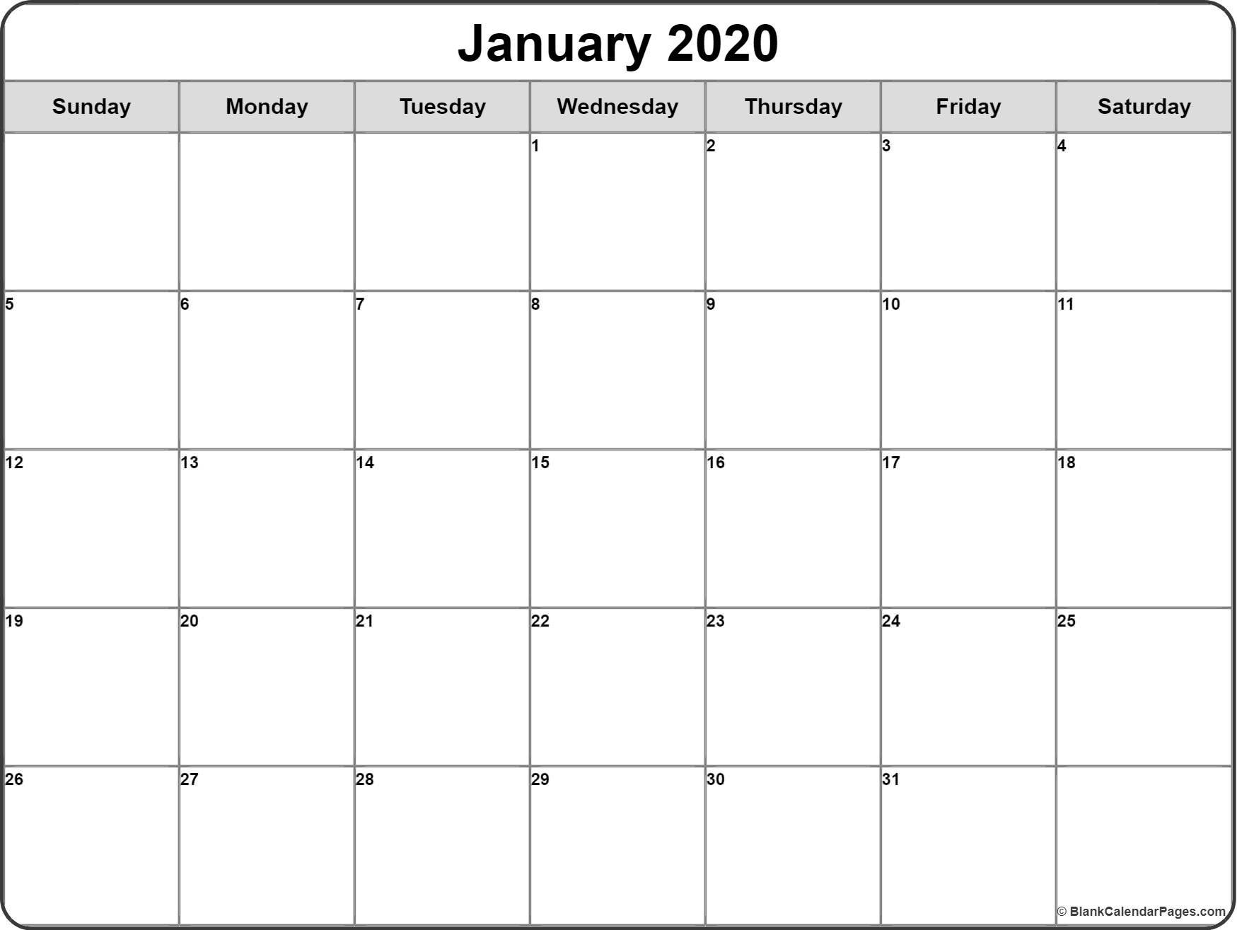 January 2020 calendar