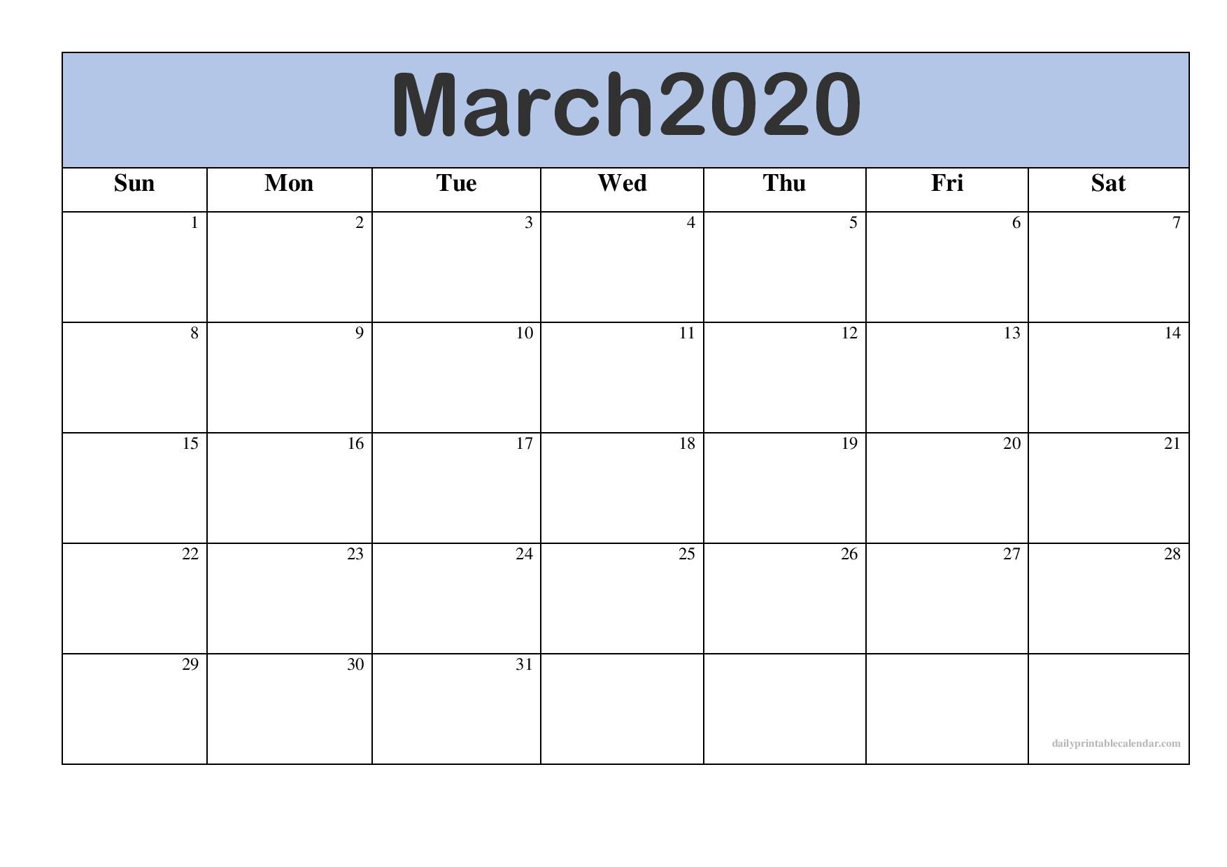 March 2020 Printable Calendar in PDF Word Excel With Holidays