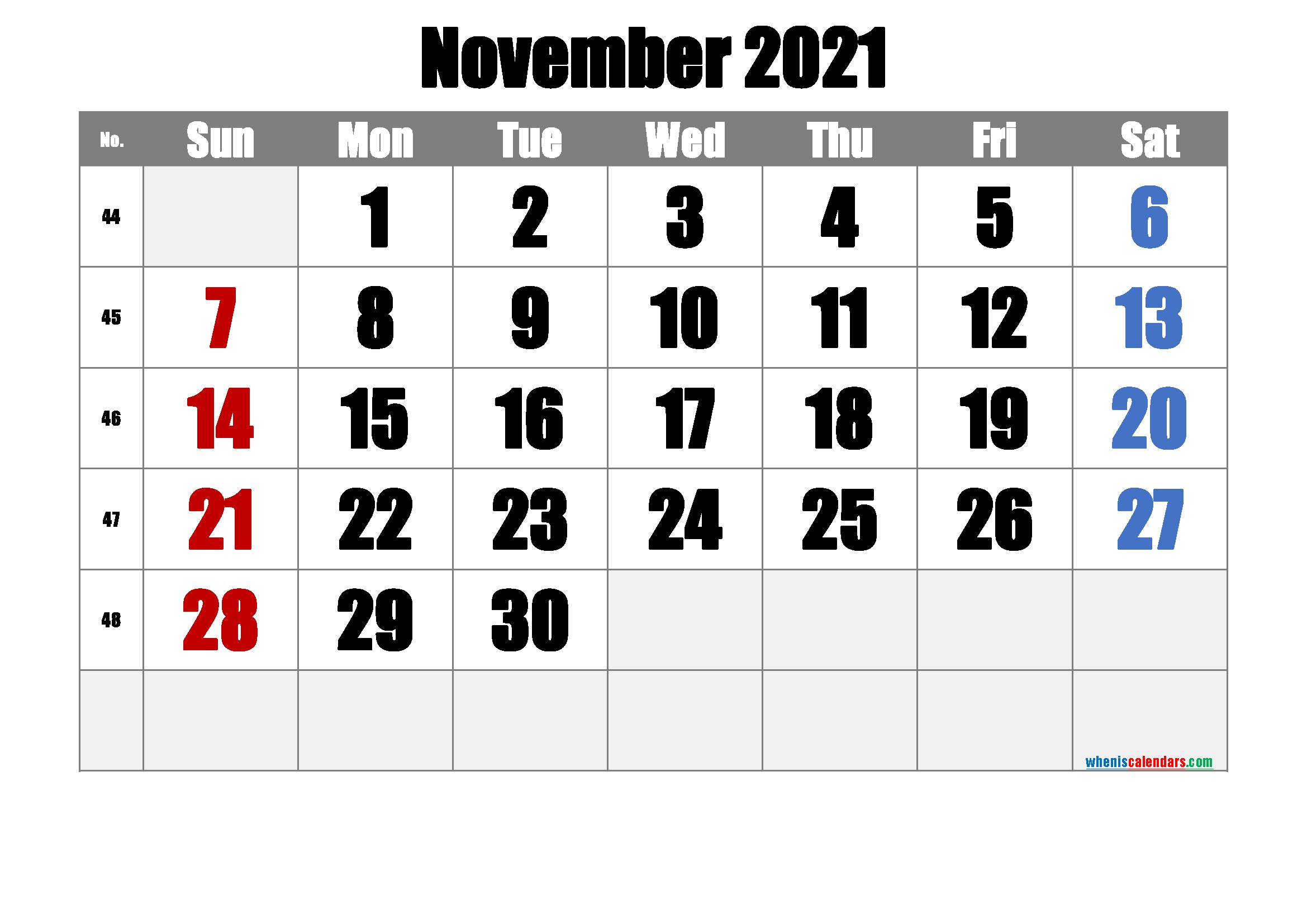 Free Printable November 2021 Calendar Premium in 2020