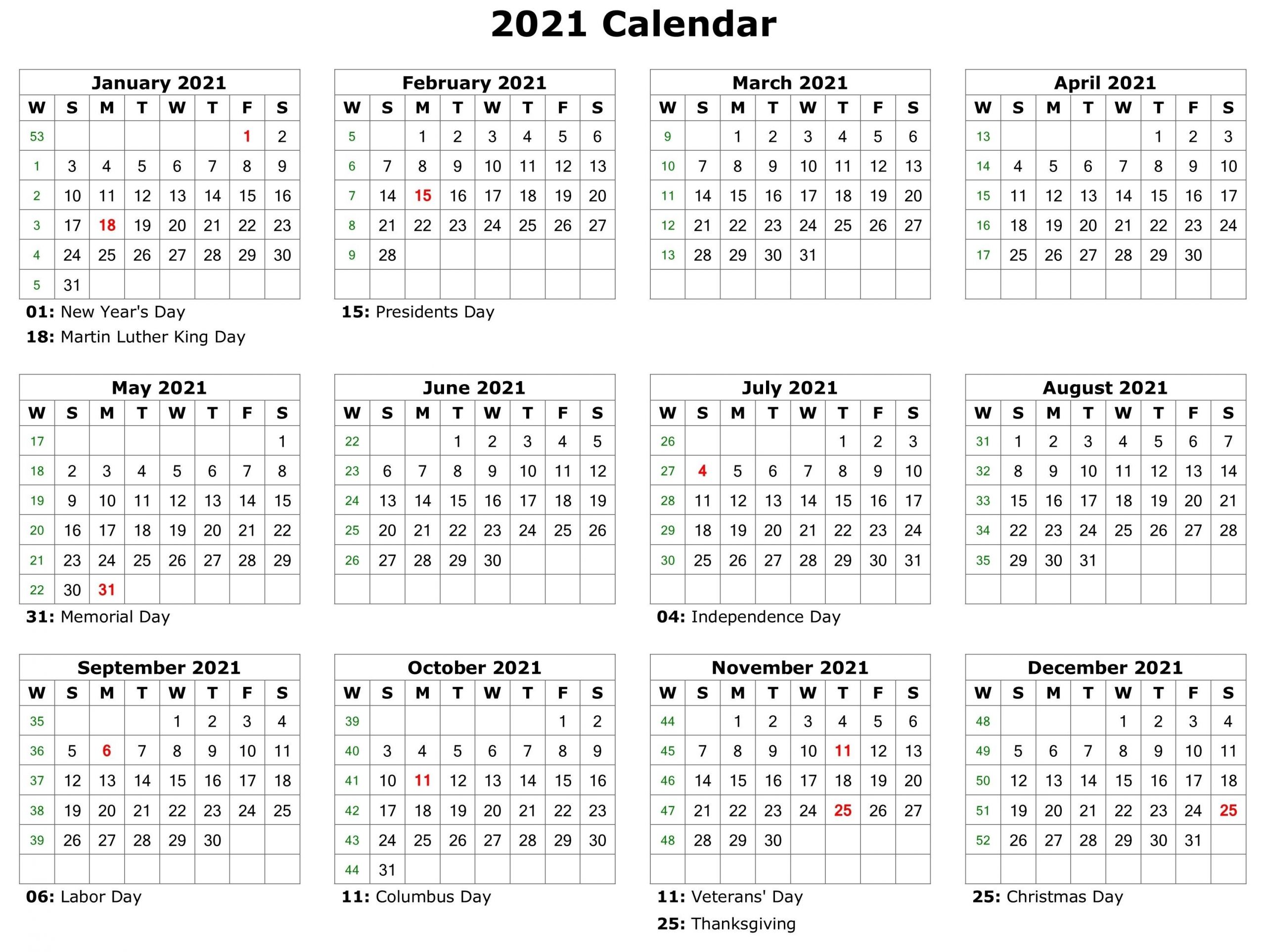 2021 Printable Calendar