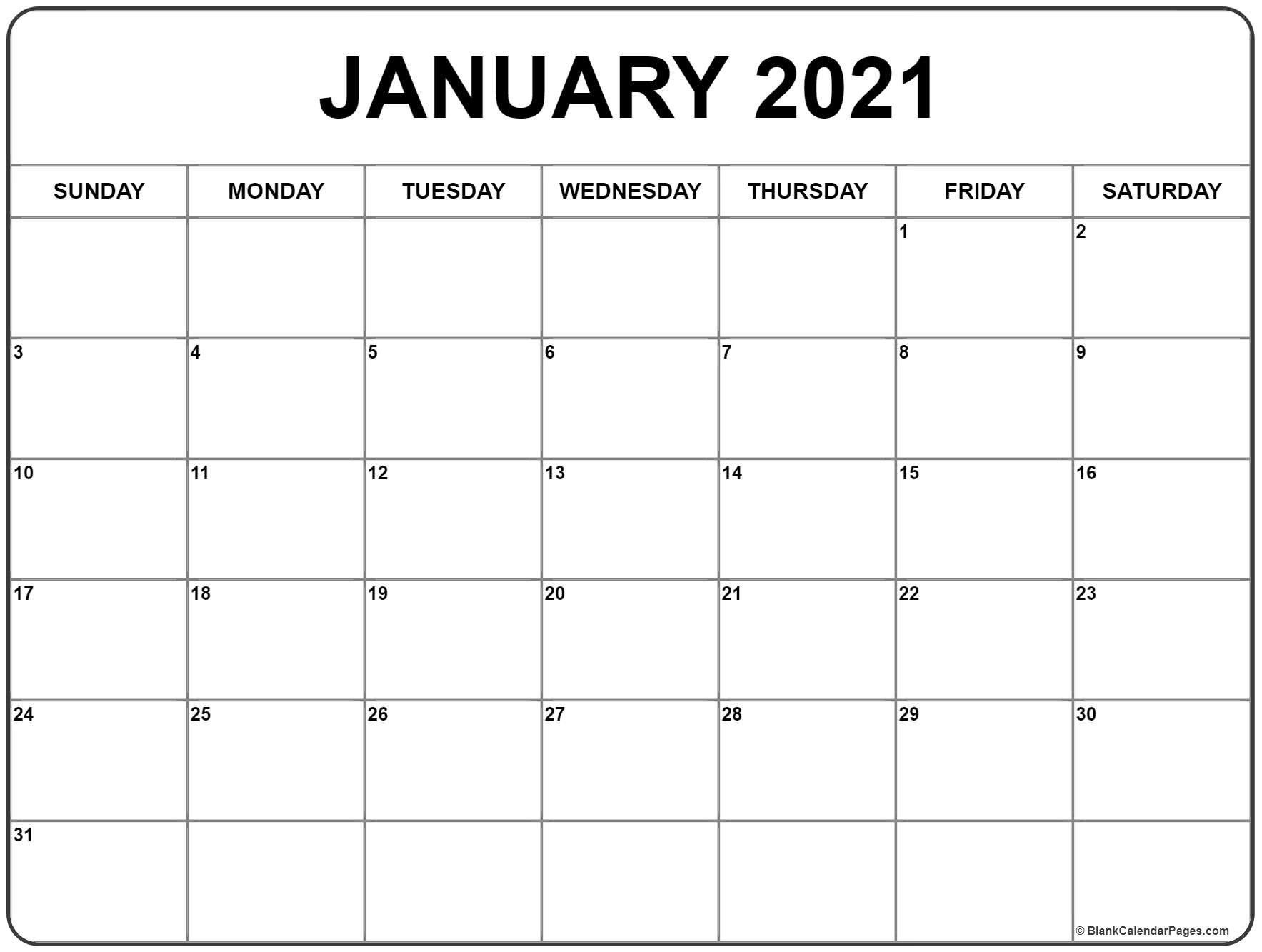 Printable January 2021 Calendar in 2020
