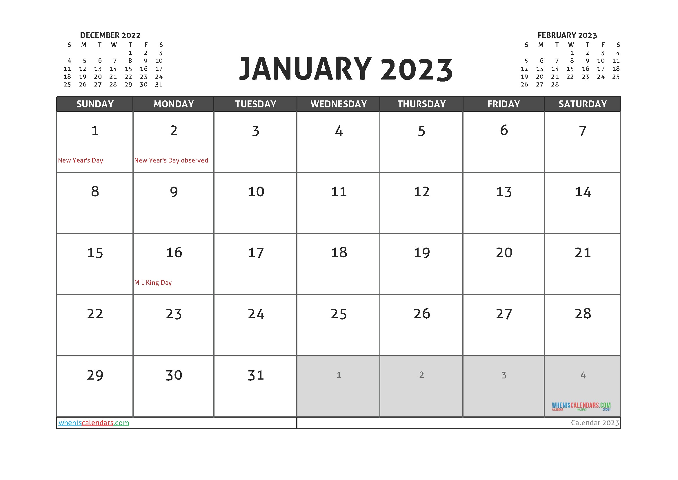 Free Printable January 2023 Calendar – 12 Templates in 2020