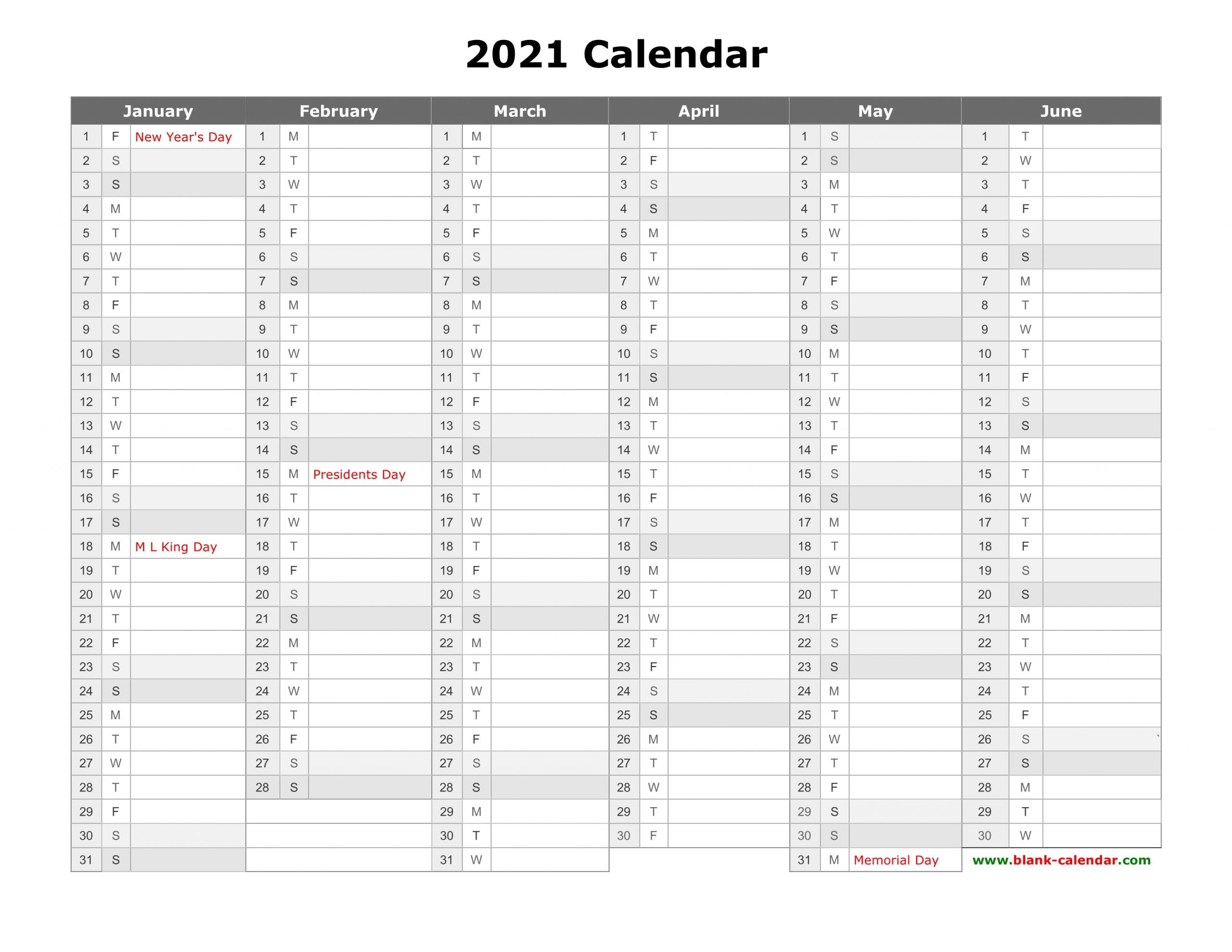 Free Download Printable Calendar 2021 month in a column