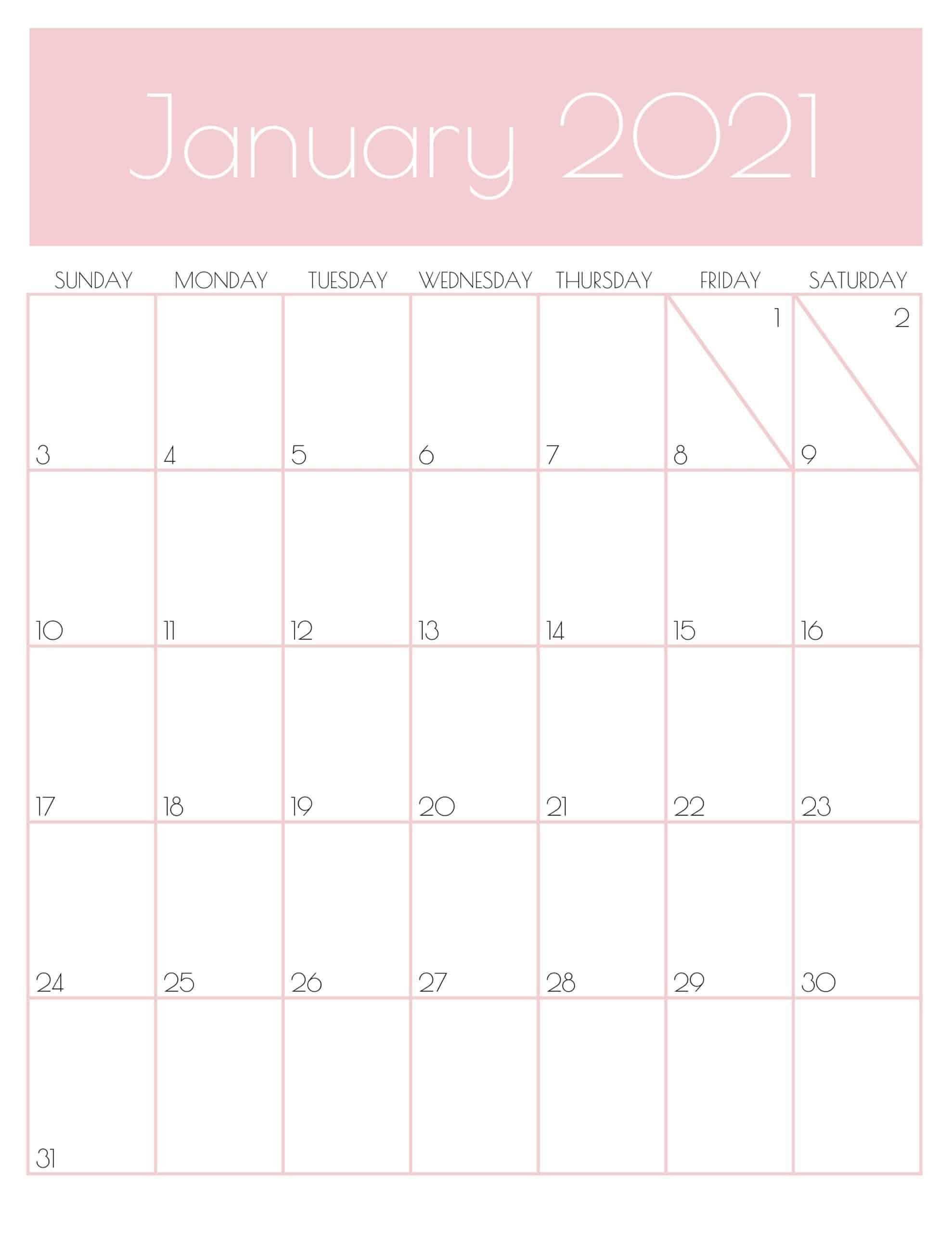 Cute & Free Printable January 2021 Calendar