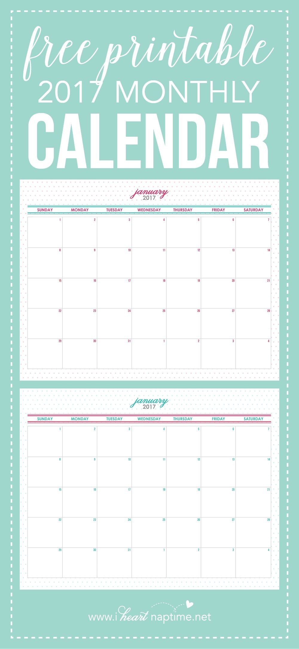 FREE 2021 Printable Calendar Template 2 colors I Heart