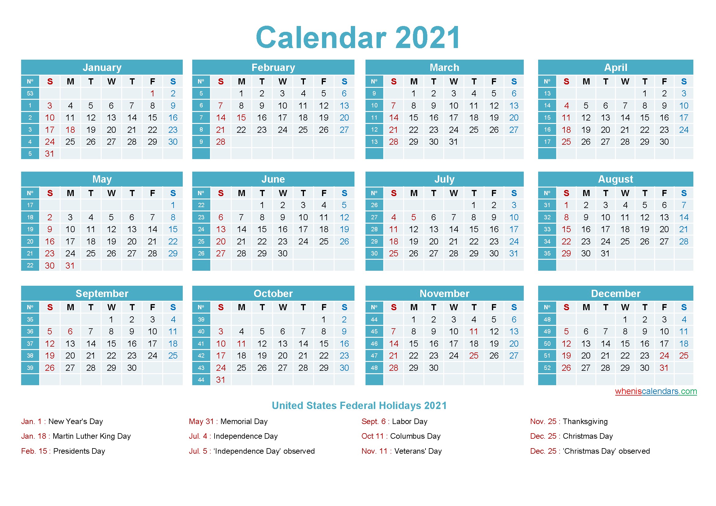 Editable Calendar Template 2021 – Template No ep21y12 – Free