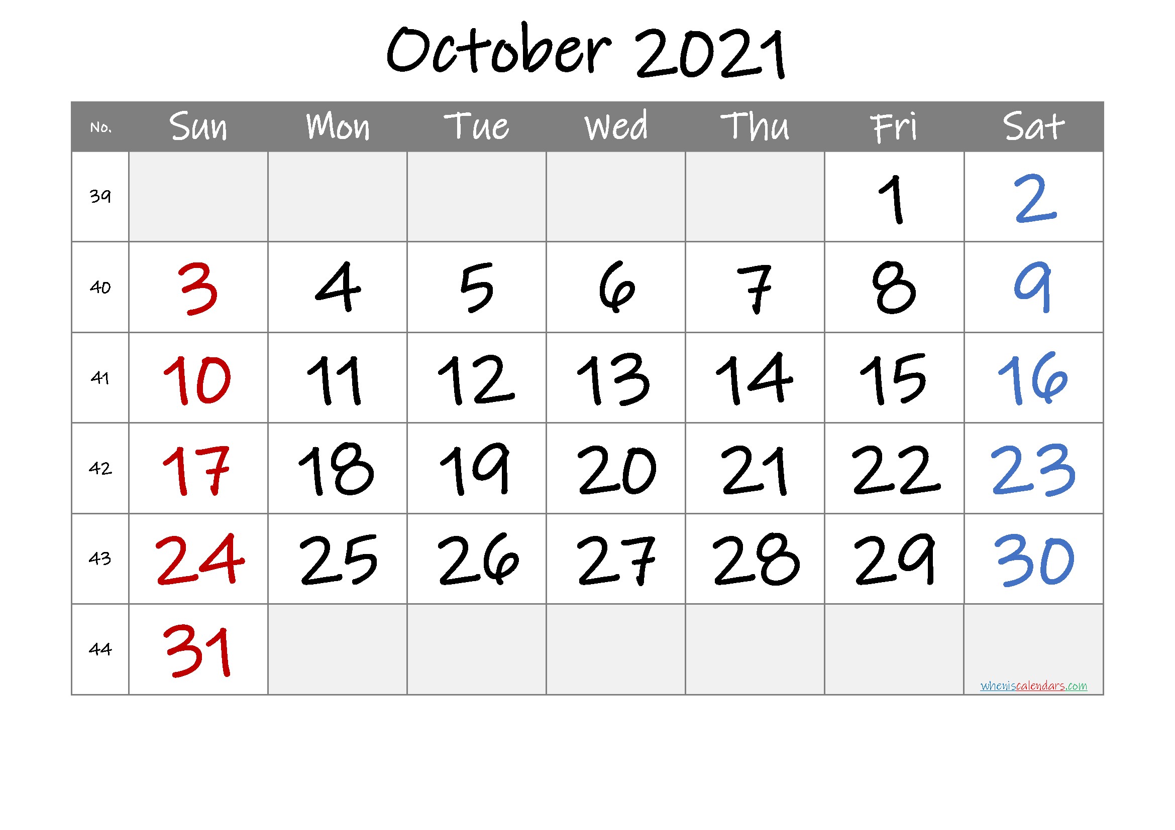 Printable October 2021 Calendar [Free Premium] in 2020