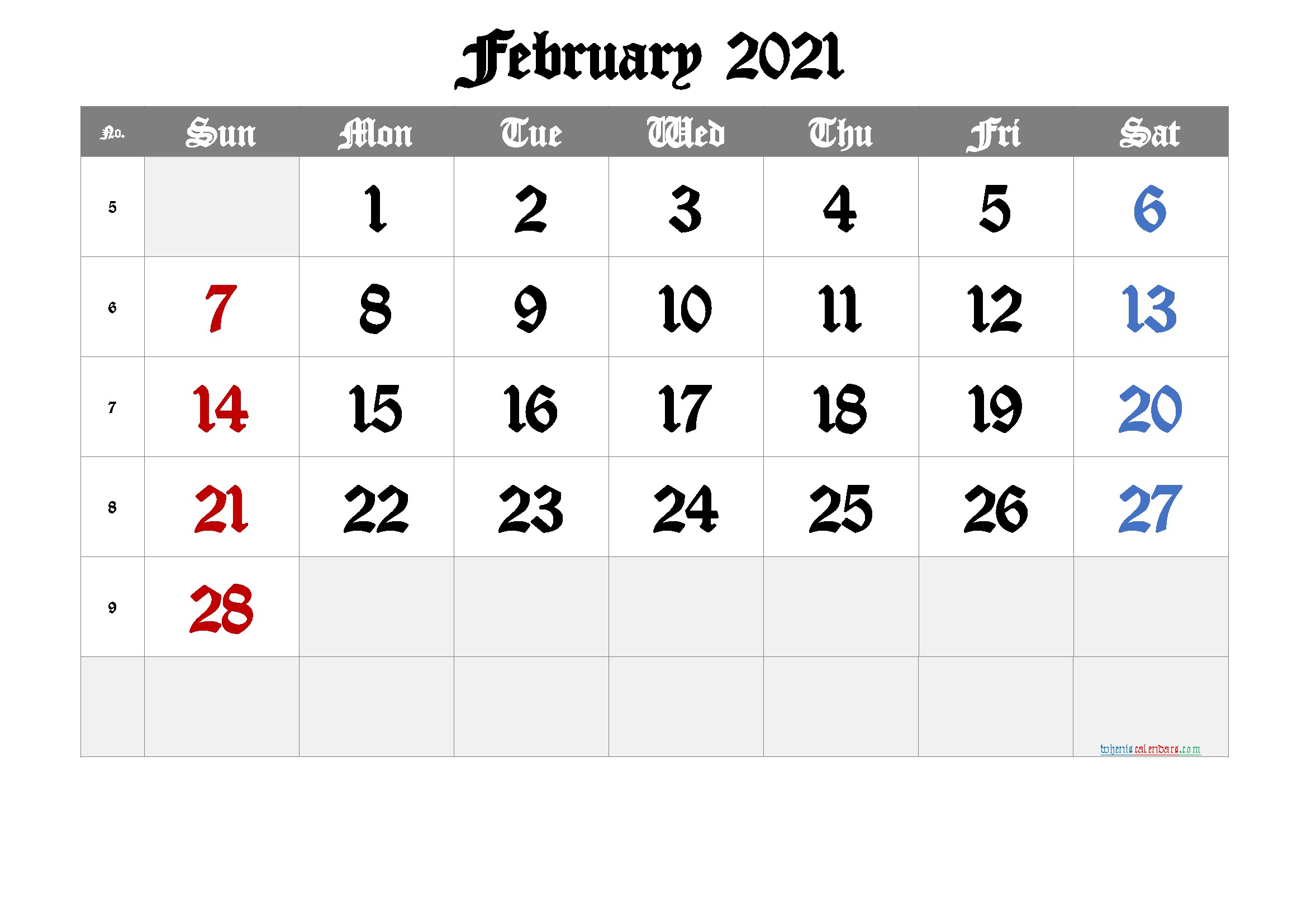 2021 February Free Printable Calendar [Free Premium] in 2020