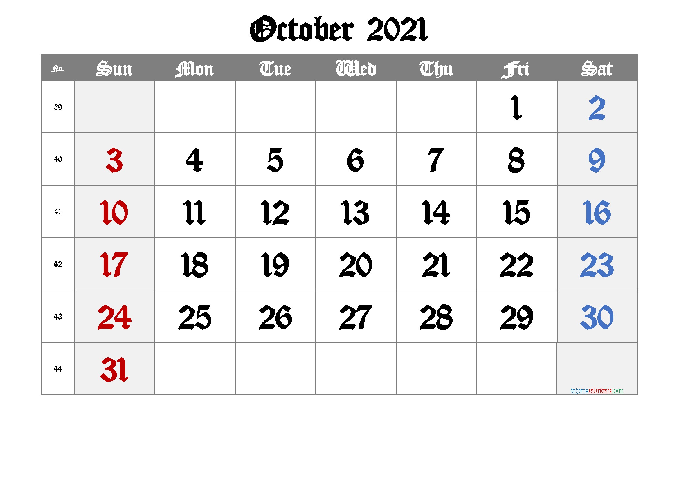 Free Printable Calendar 2021 October [Free Premium] in 2020