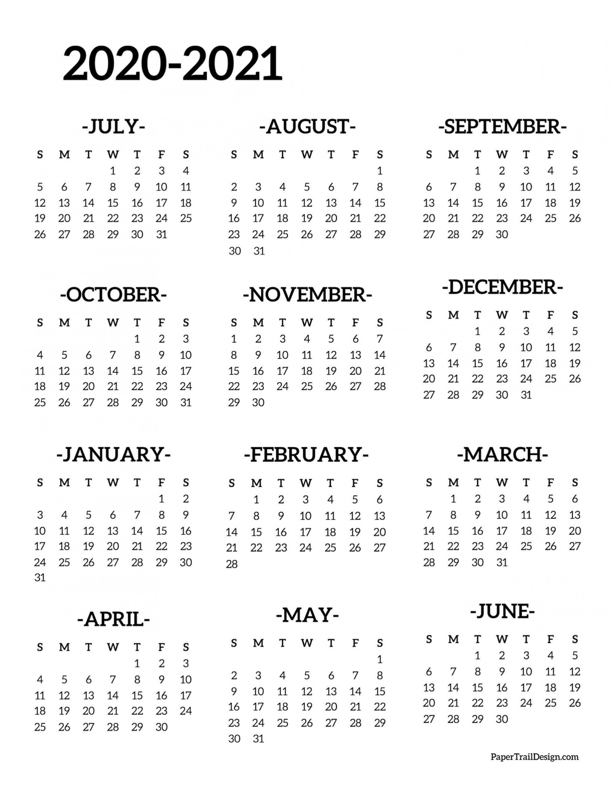 2020 2021 School Year Calendar Free Printable