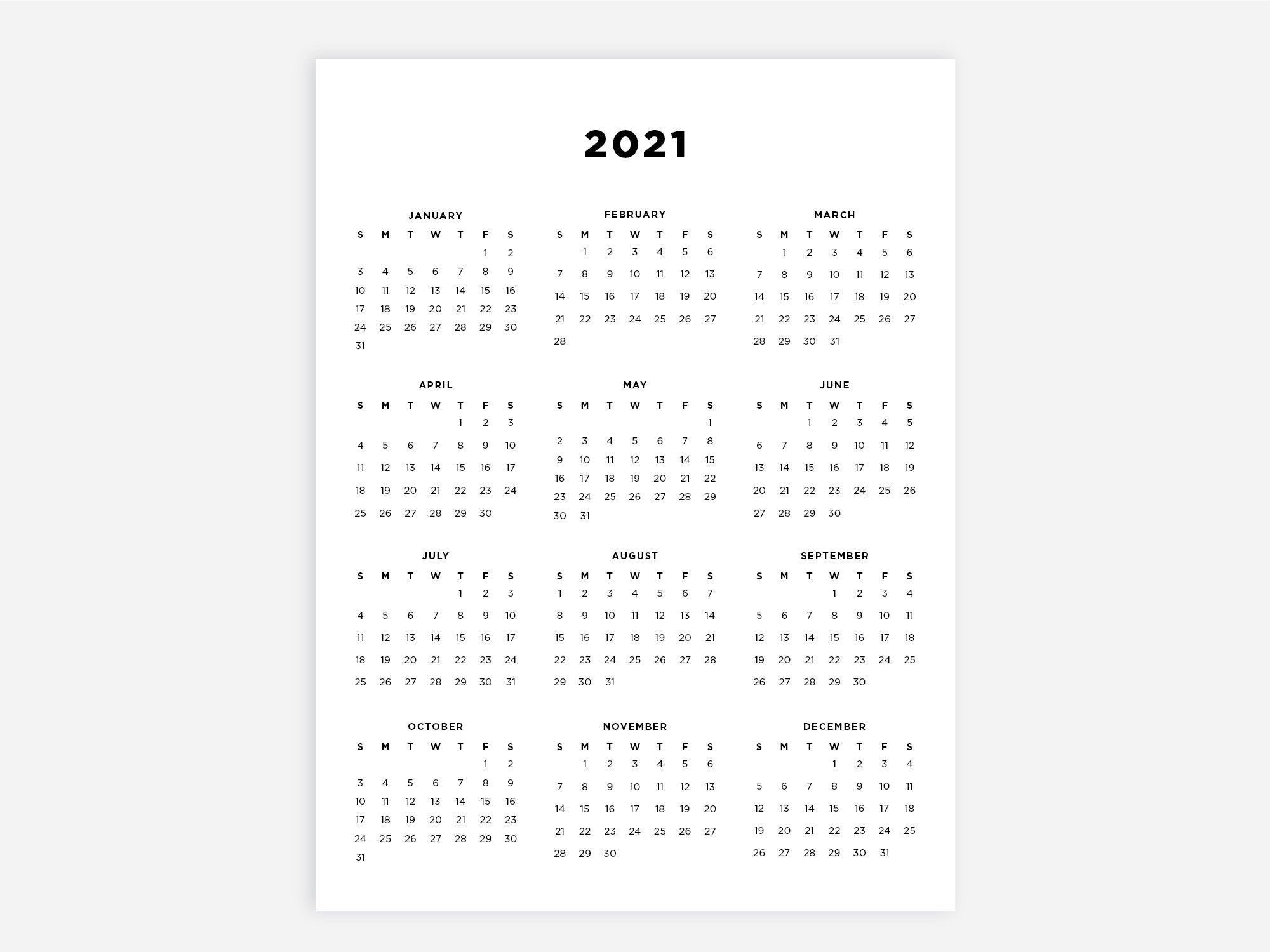 8 5x11 Printable Calendar 2021 Letter Calendar 2021 Year