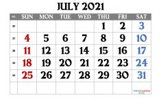 Printable Monthly Calendar 2021 Free Free Printable July 2021 Calendar