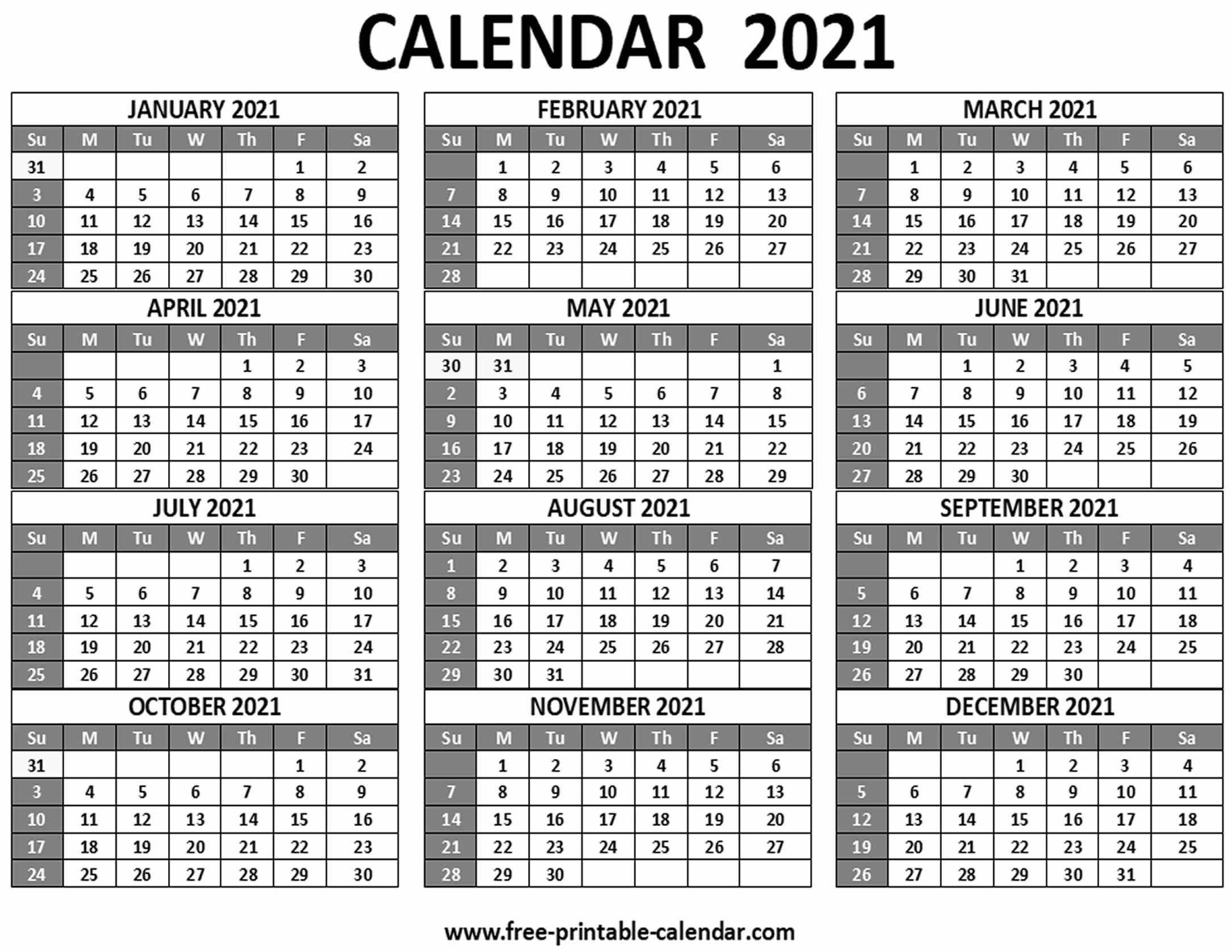 Printable 2021 Calendar Free printable calendar