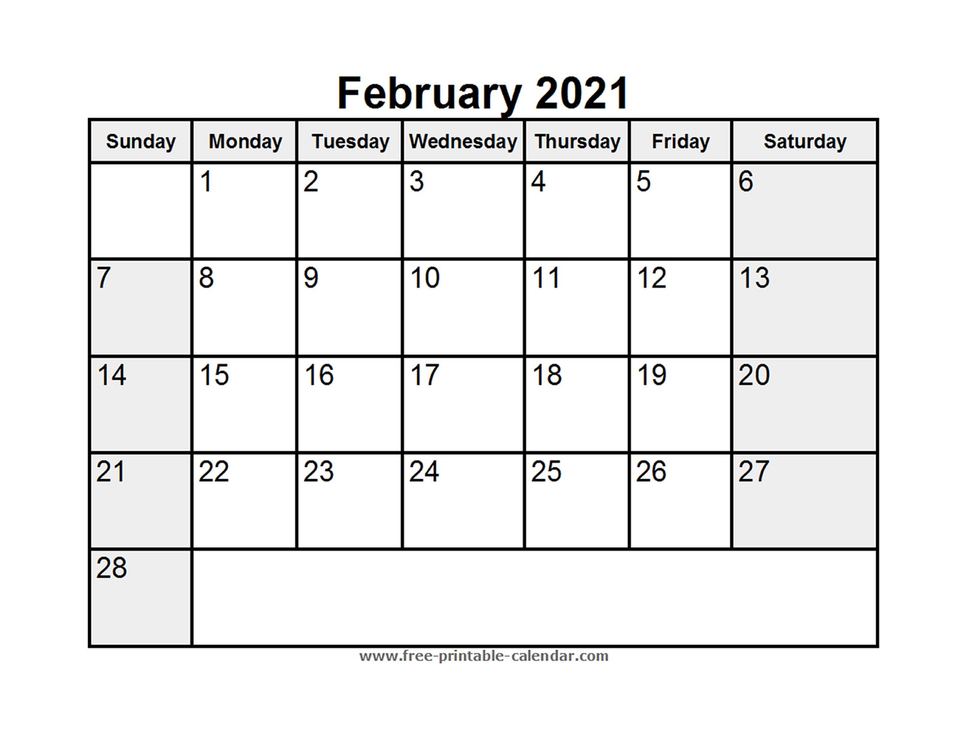 Printable February 2021 Calendar Free printable calendar