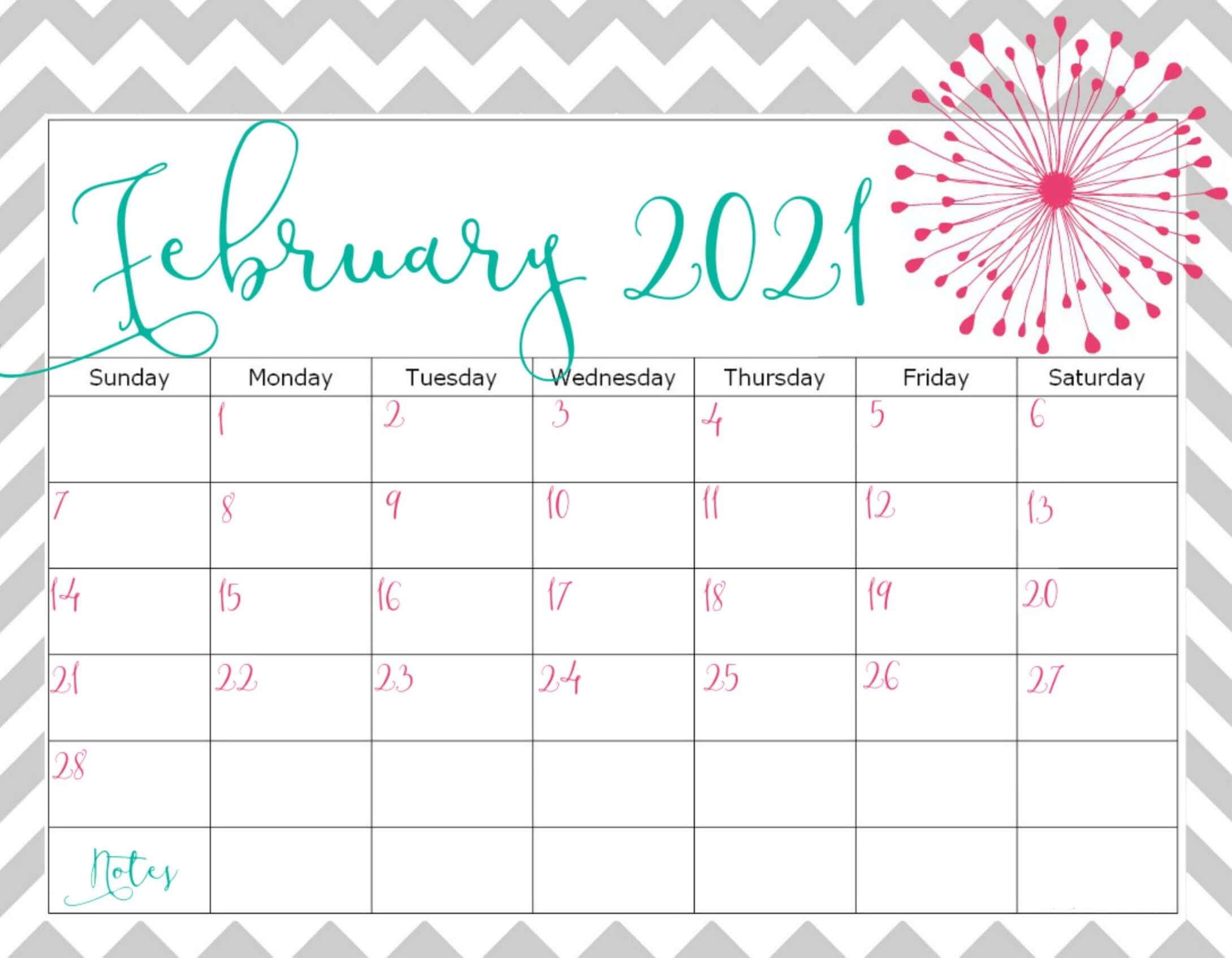 Cute February 2021 Calendar Design Printable Template Set