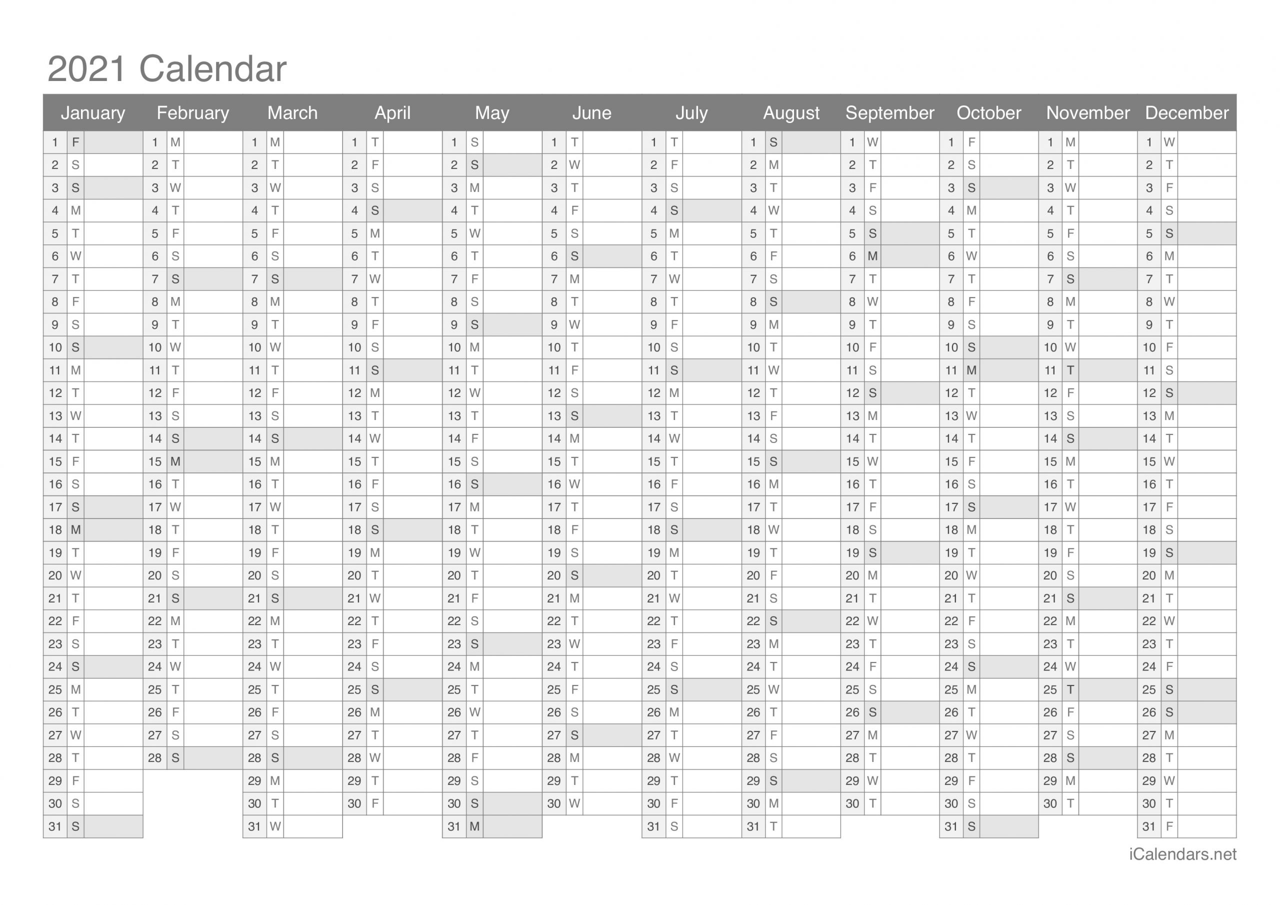 2021 Printable Calendar PDF or Excel icalendars