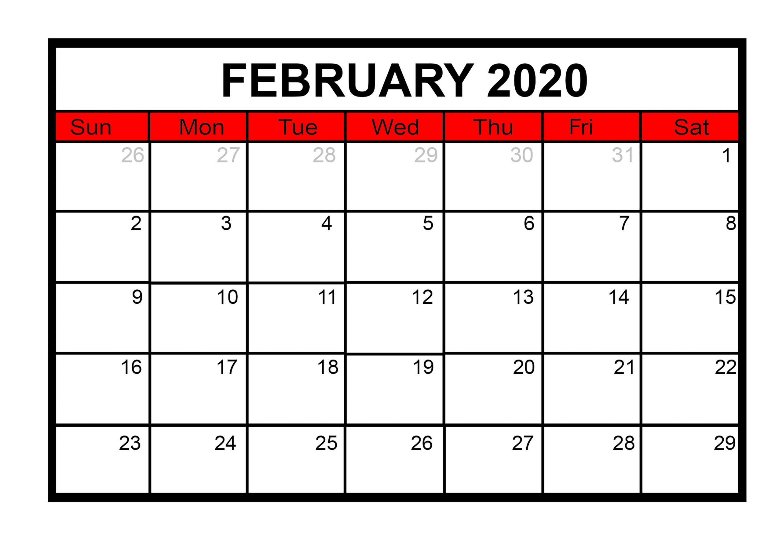 February Calendar 2020