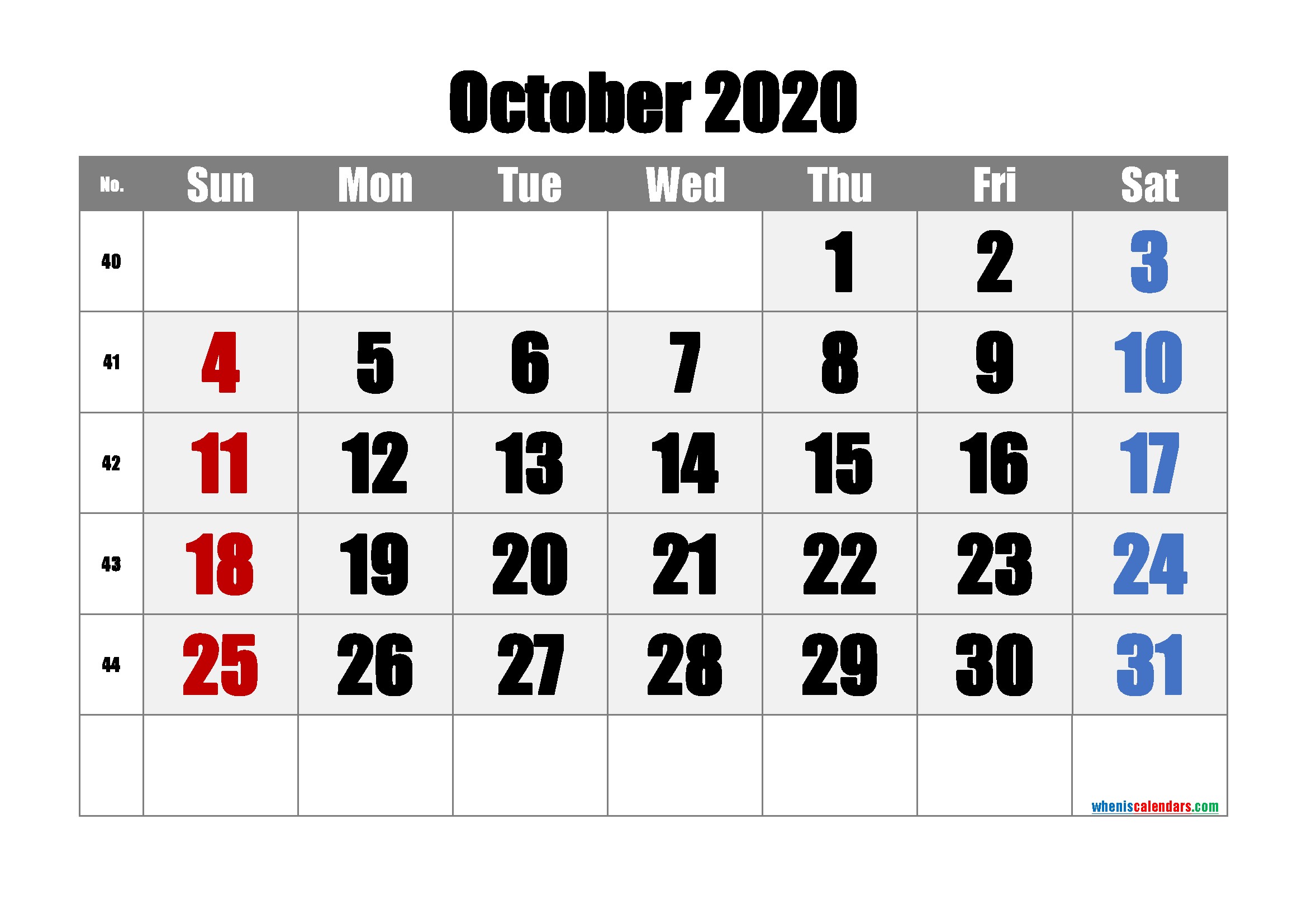 Free Printable Calendar 2020 October [Free Premium]