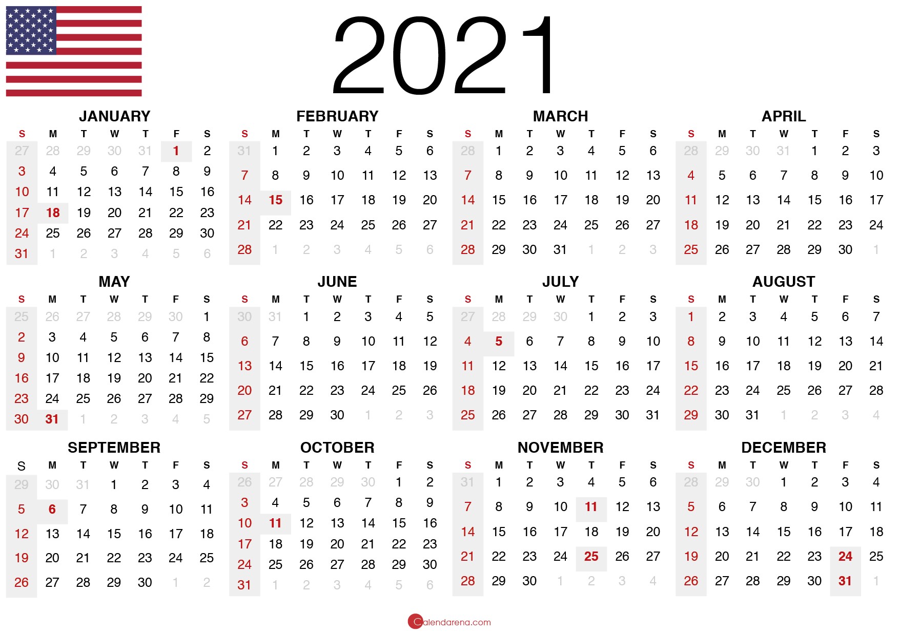free printable 2021 calendar usa in 2020