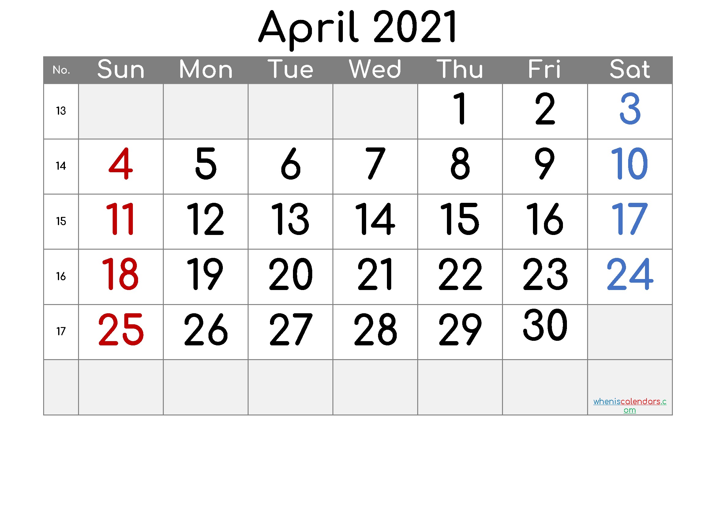 2021 April Free Printable Calendar [Free Premium] in 2020