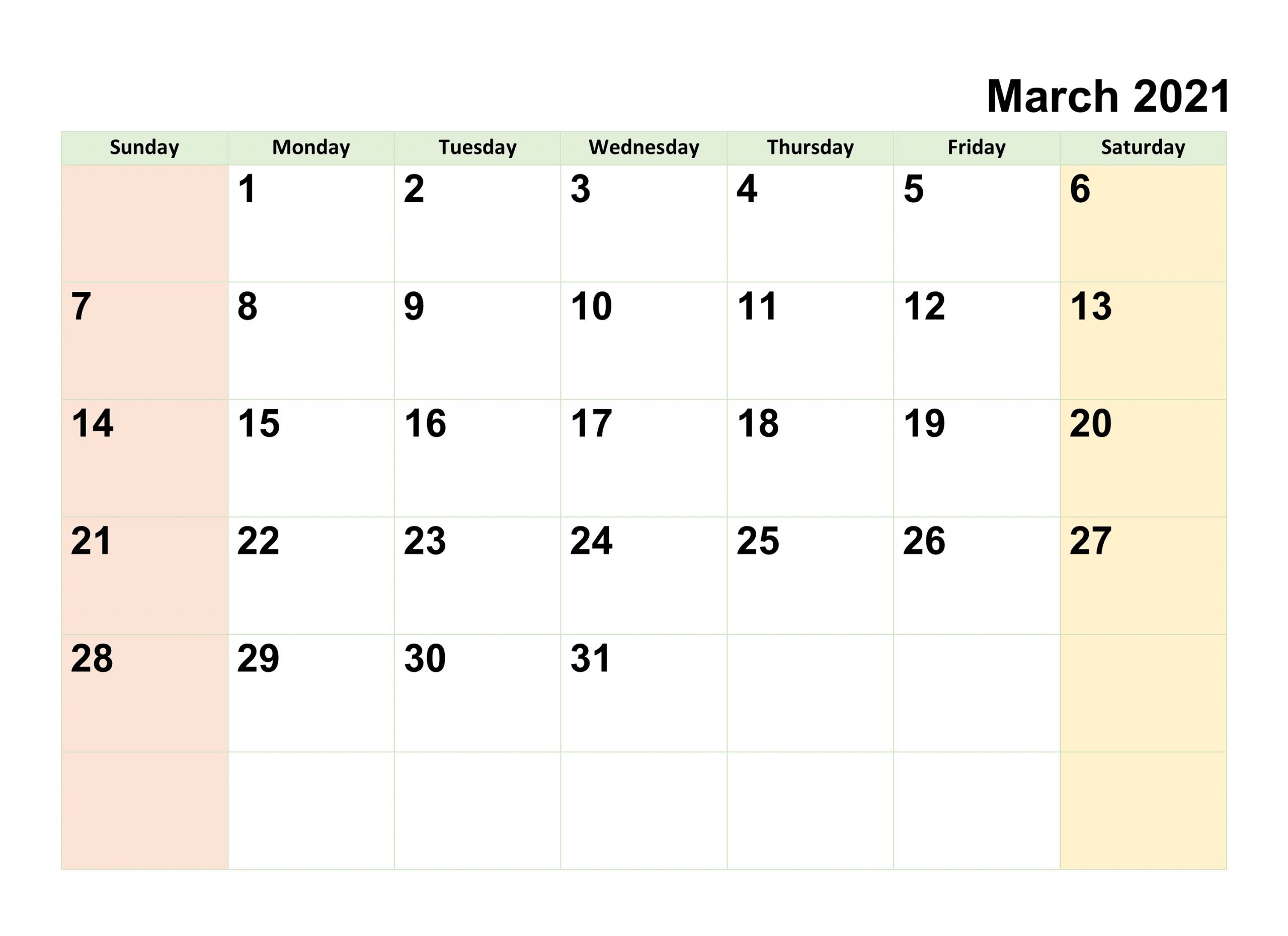 Printable March 2021 Blank Calendar