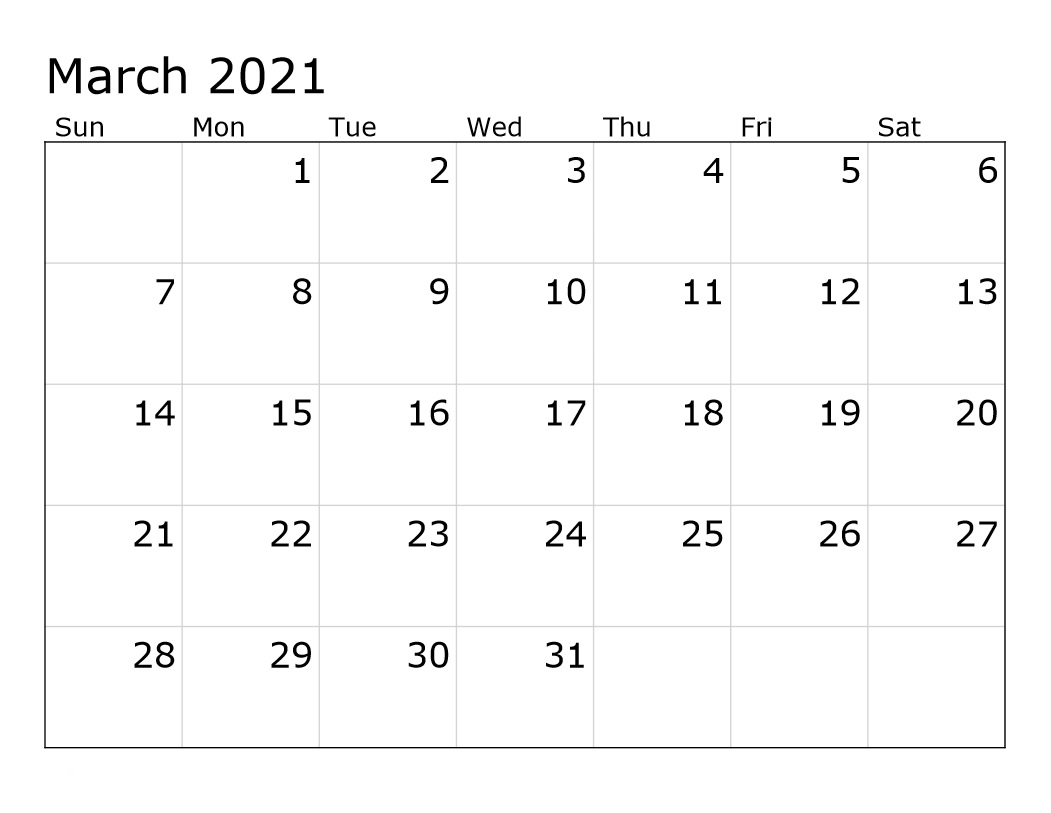 blank calendar march 2021
