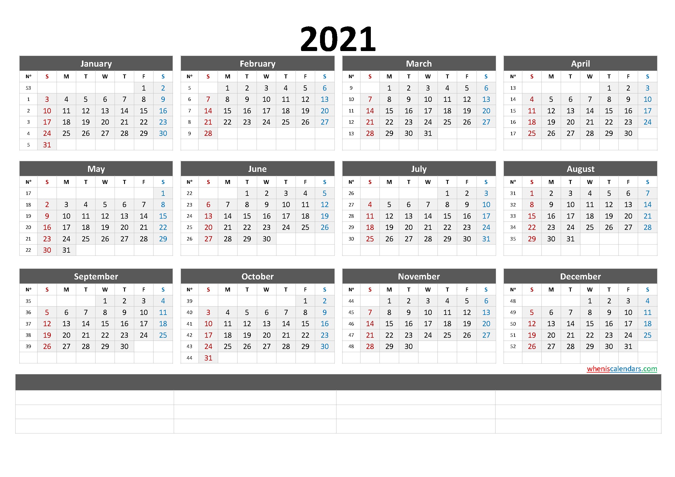 12 Month Calendar Printable 2021 6 Templates – Free 2020