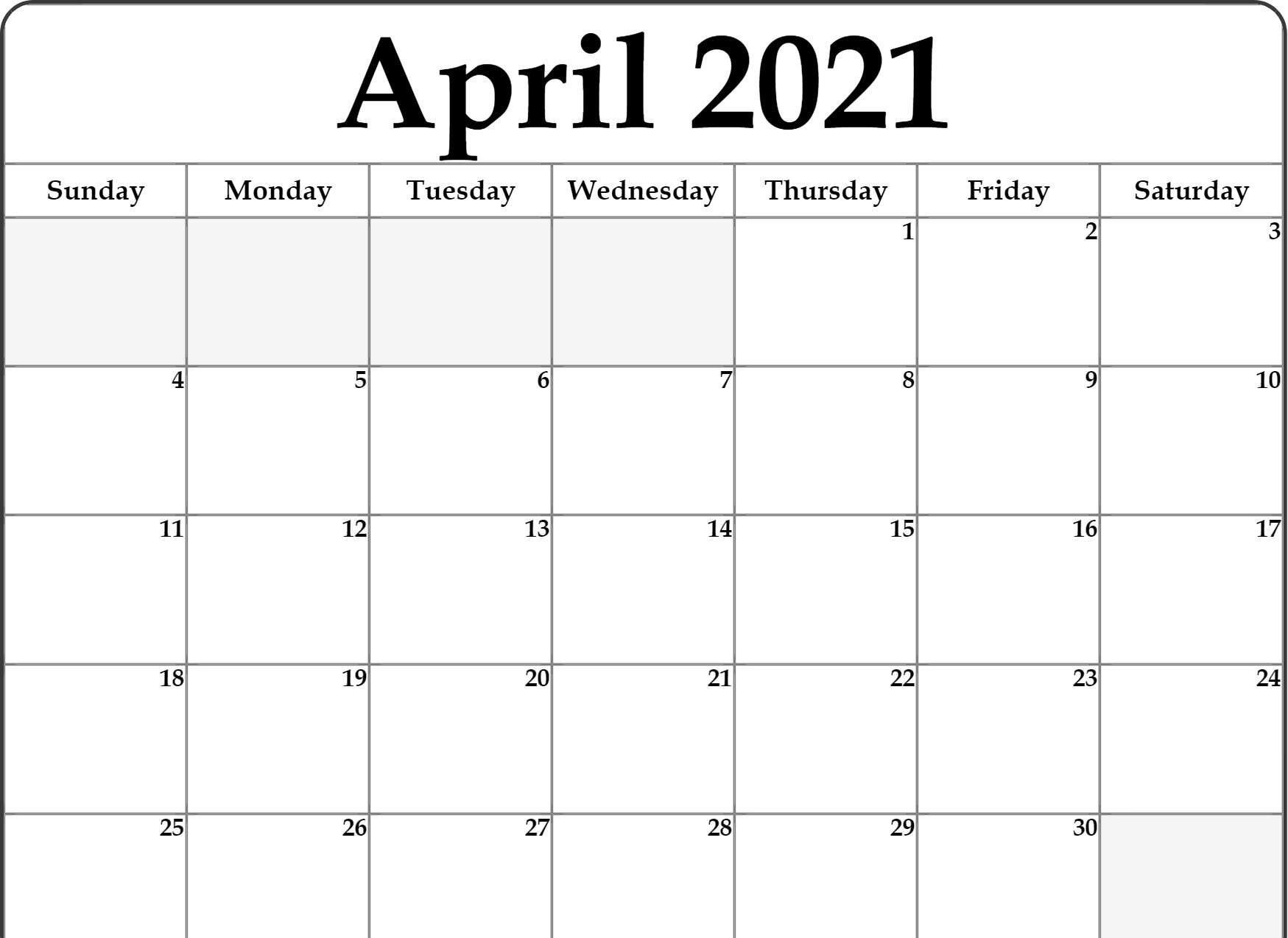 April 2021 Calendar Printable Template in PDF Word Excel