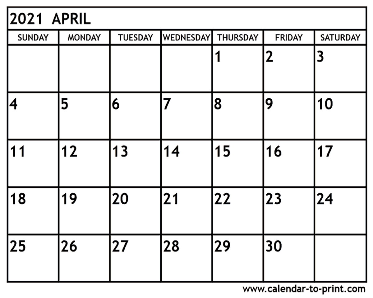 April 2021 Calendar Printable