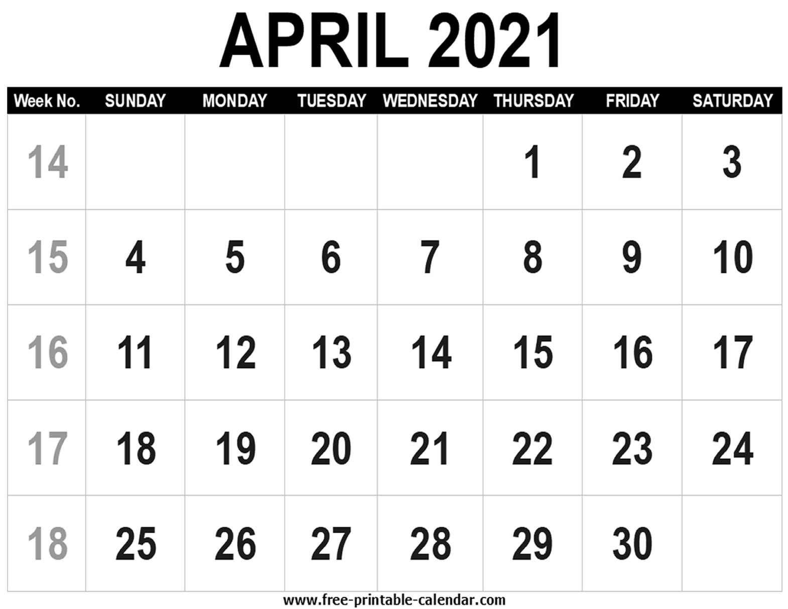 Blank Calendar 2021 April Free printable calendar