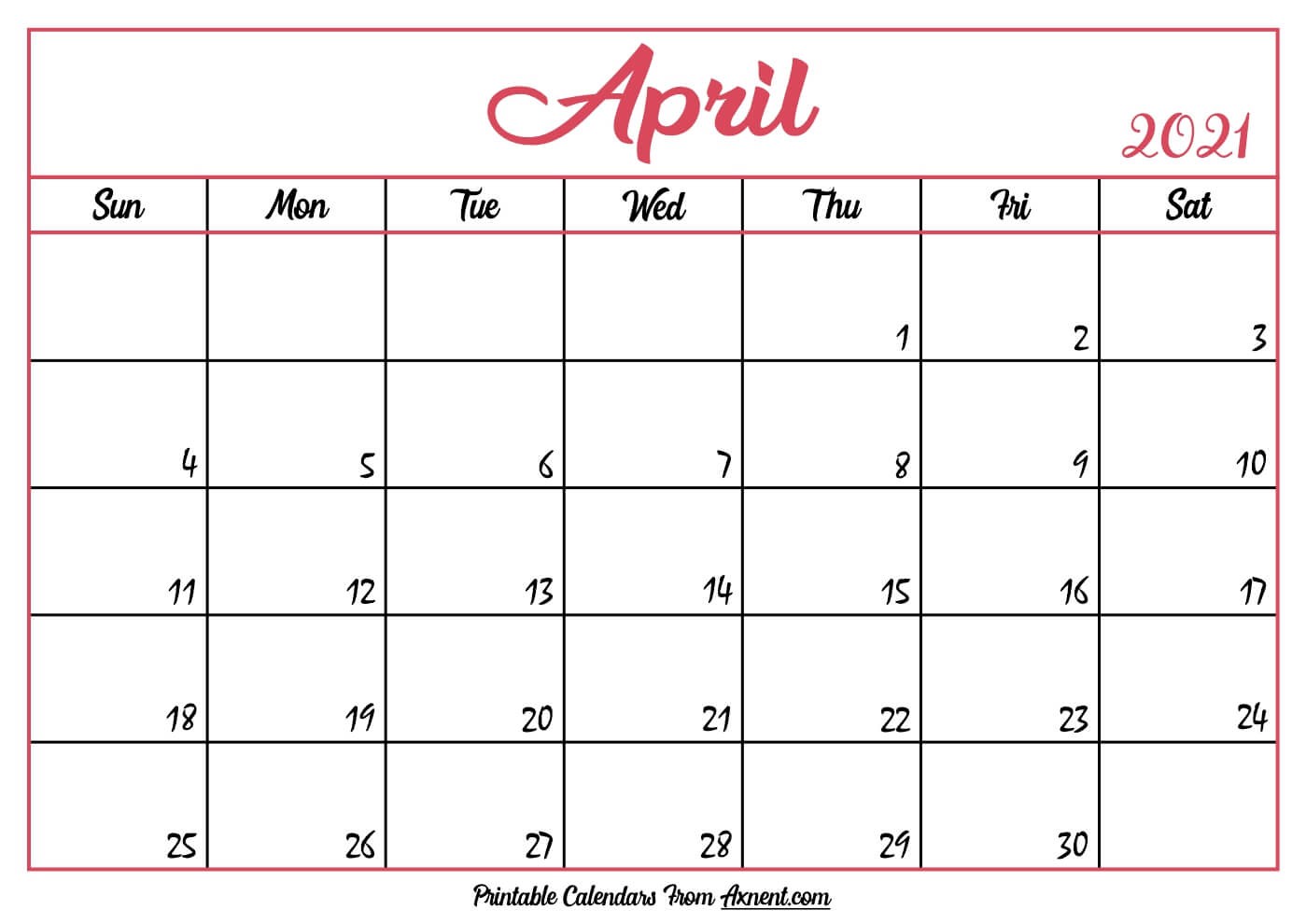 Printable April 2021 Calendar Template Time Management