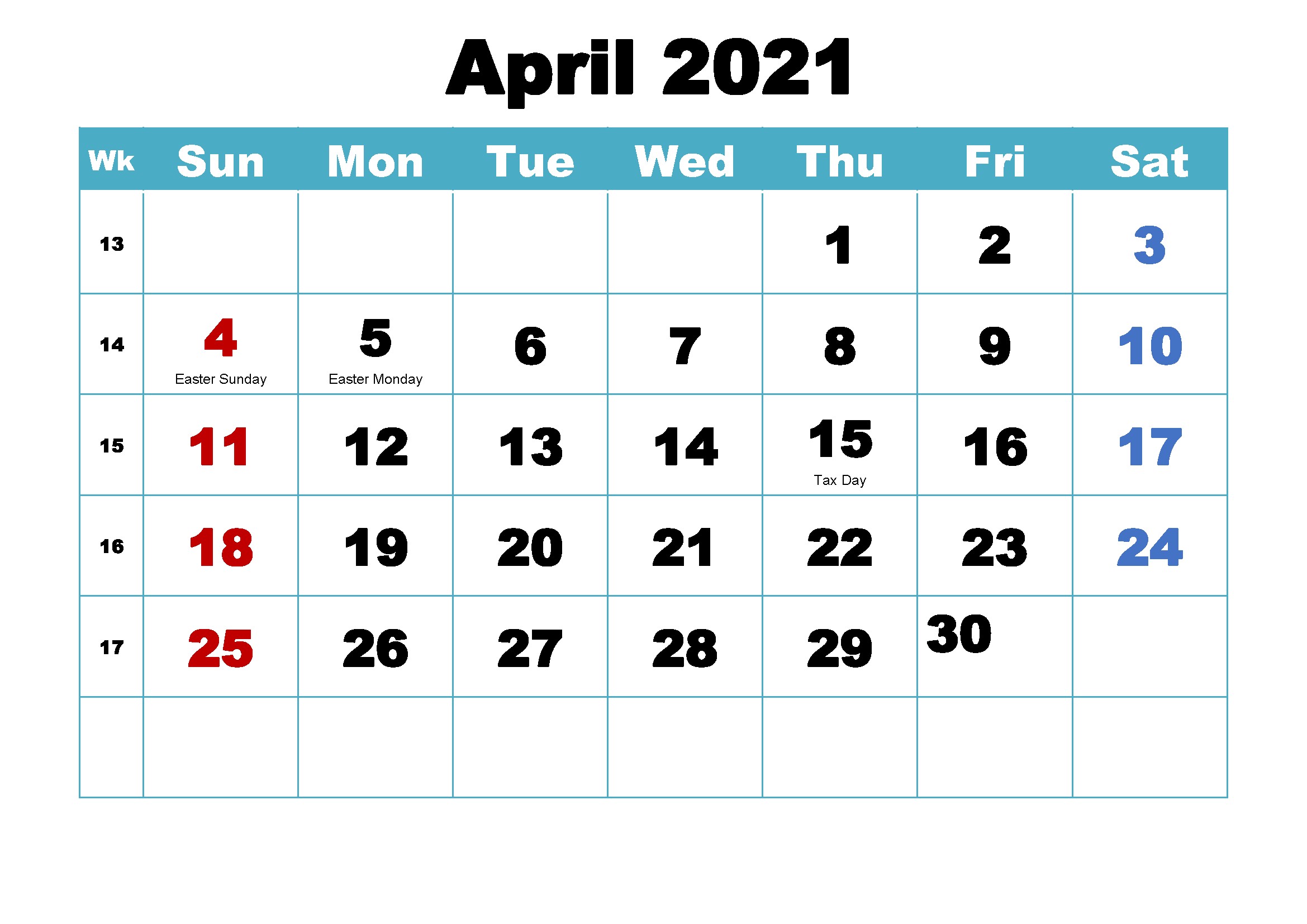 Free April 2021 Printable Calendar Template [PDF