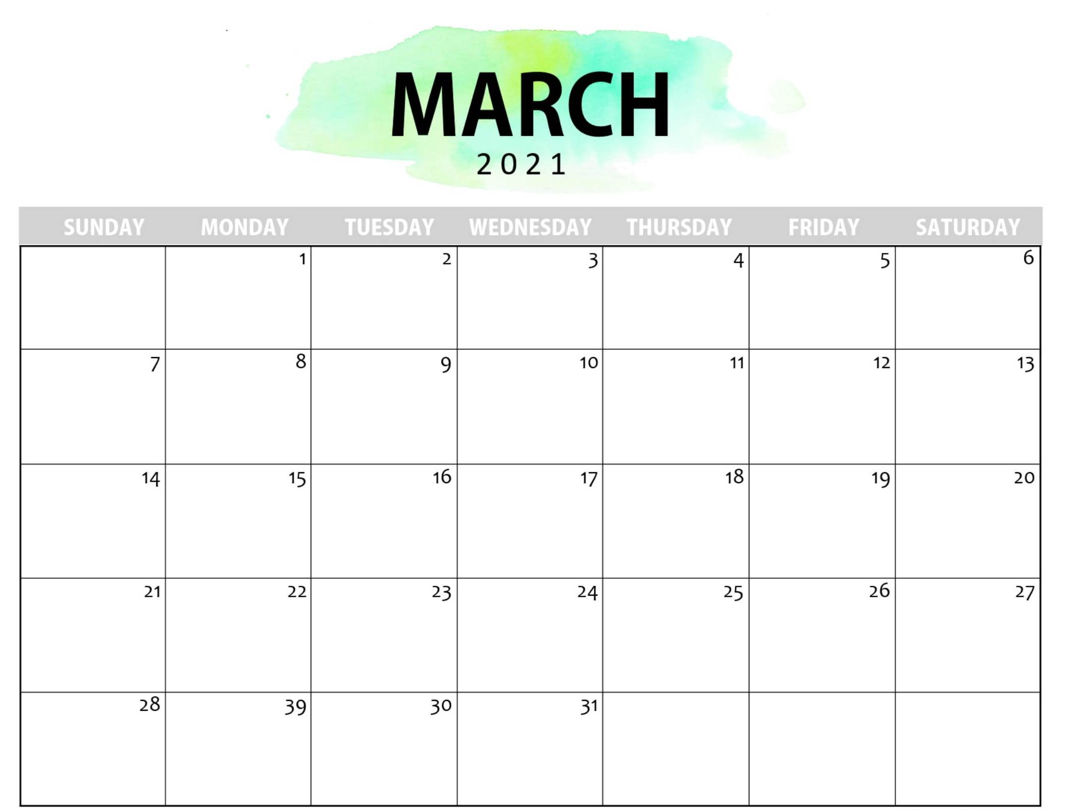 Printable Cute March 2021 Calendar Template Set