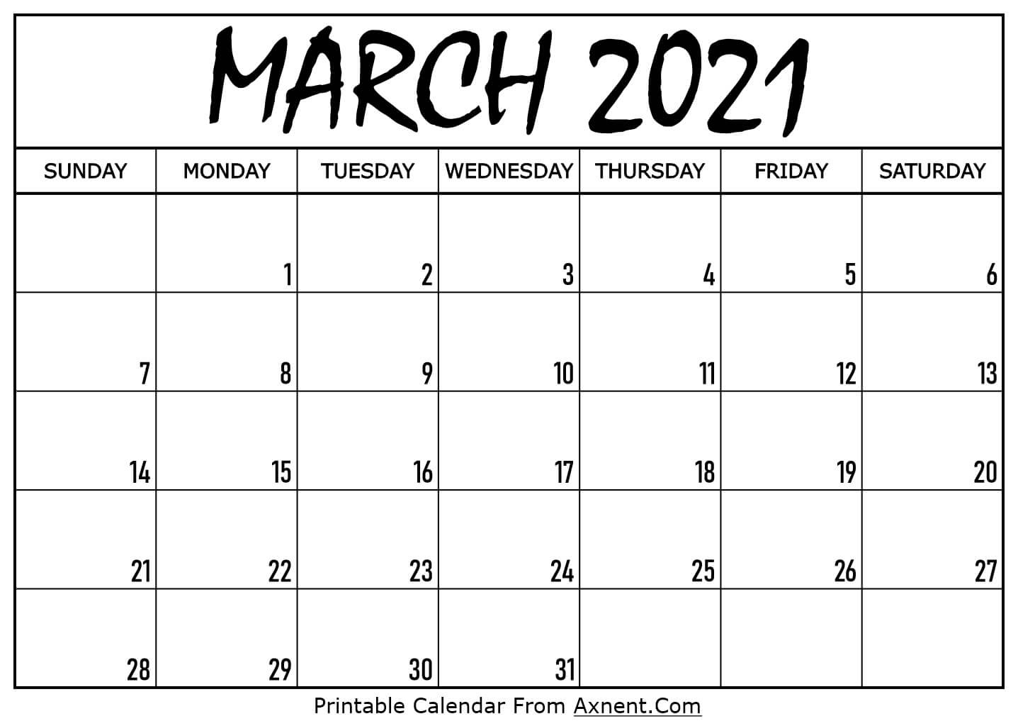 Printable March 2021 Calendar Template Time Management