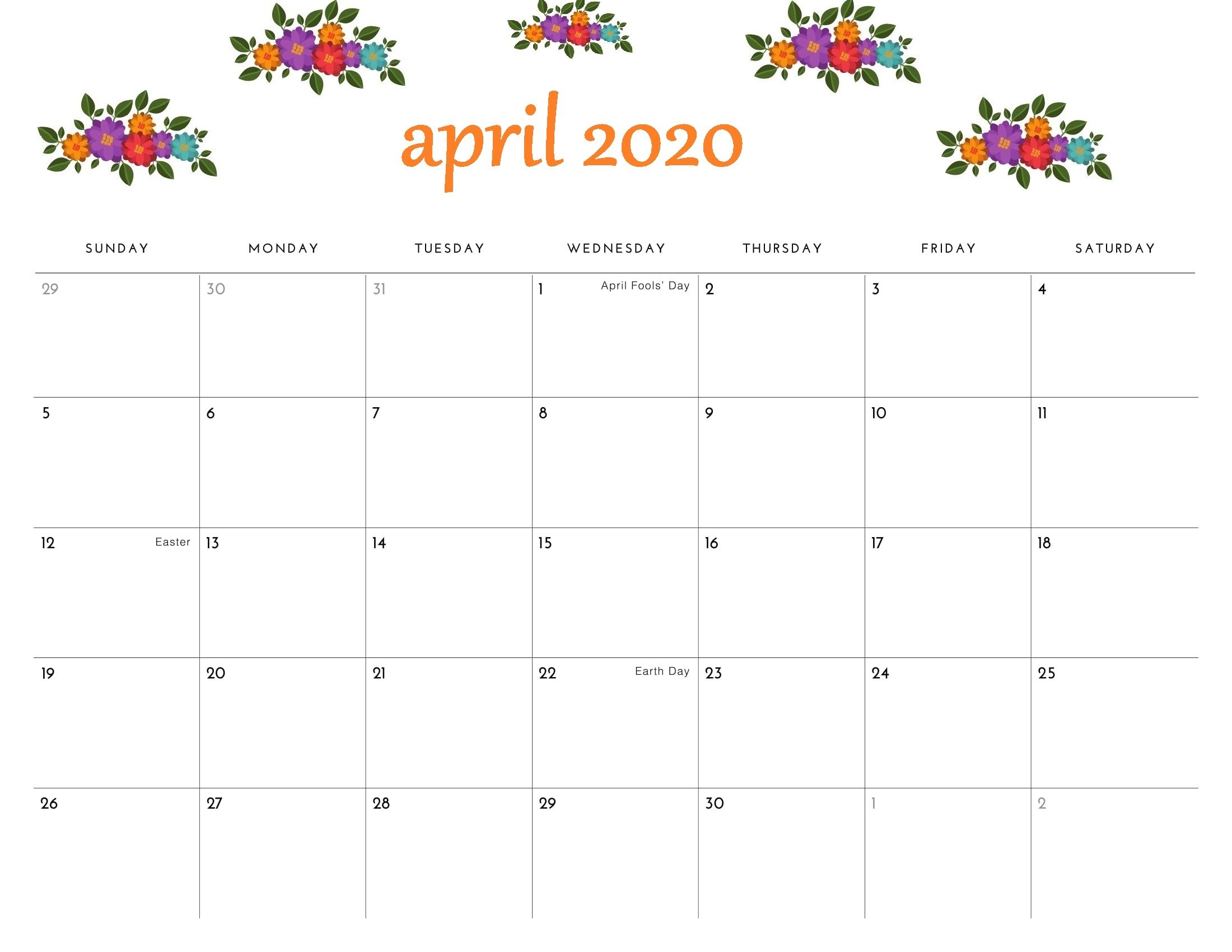 Cute Printable Calendar April 2020