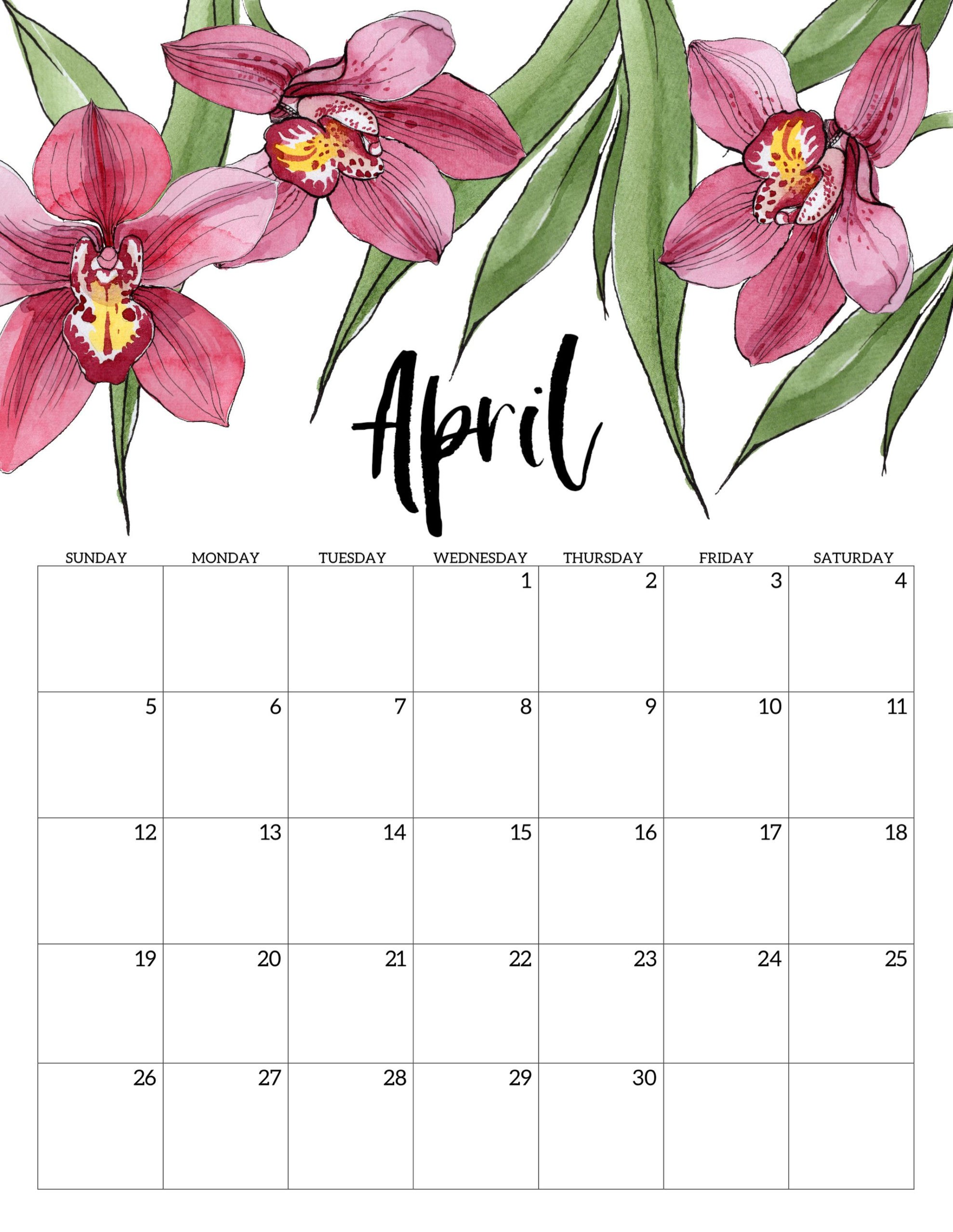 Free Printable April 2020 Calendar Cute