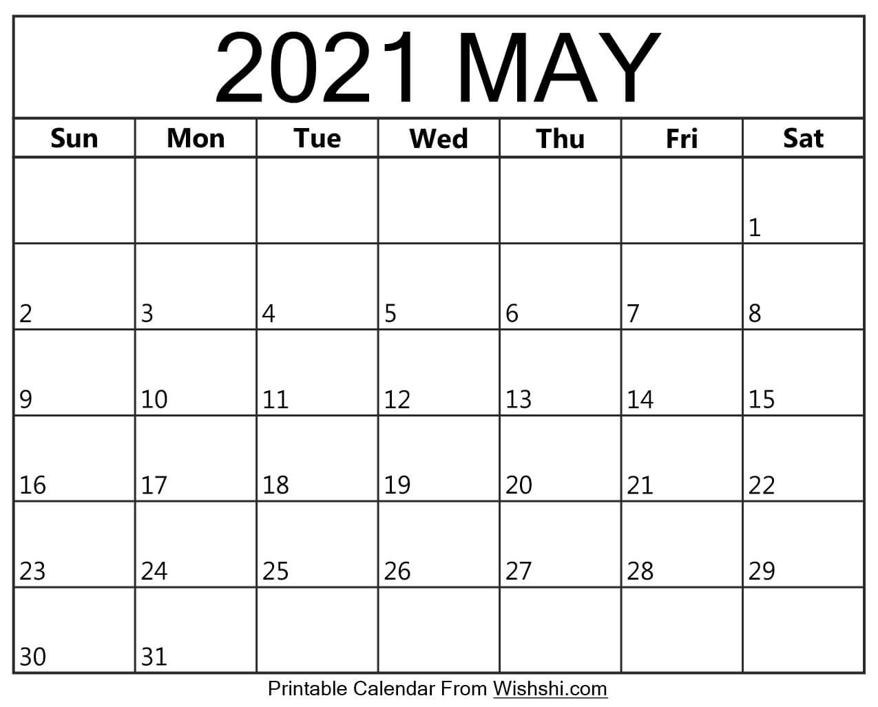 May 2021 Calendar Printable Free Printable Calendars May