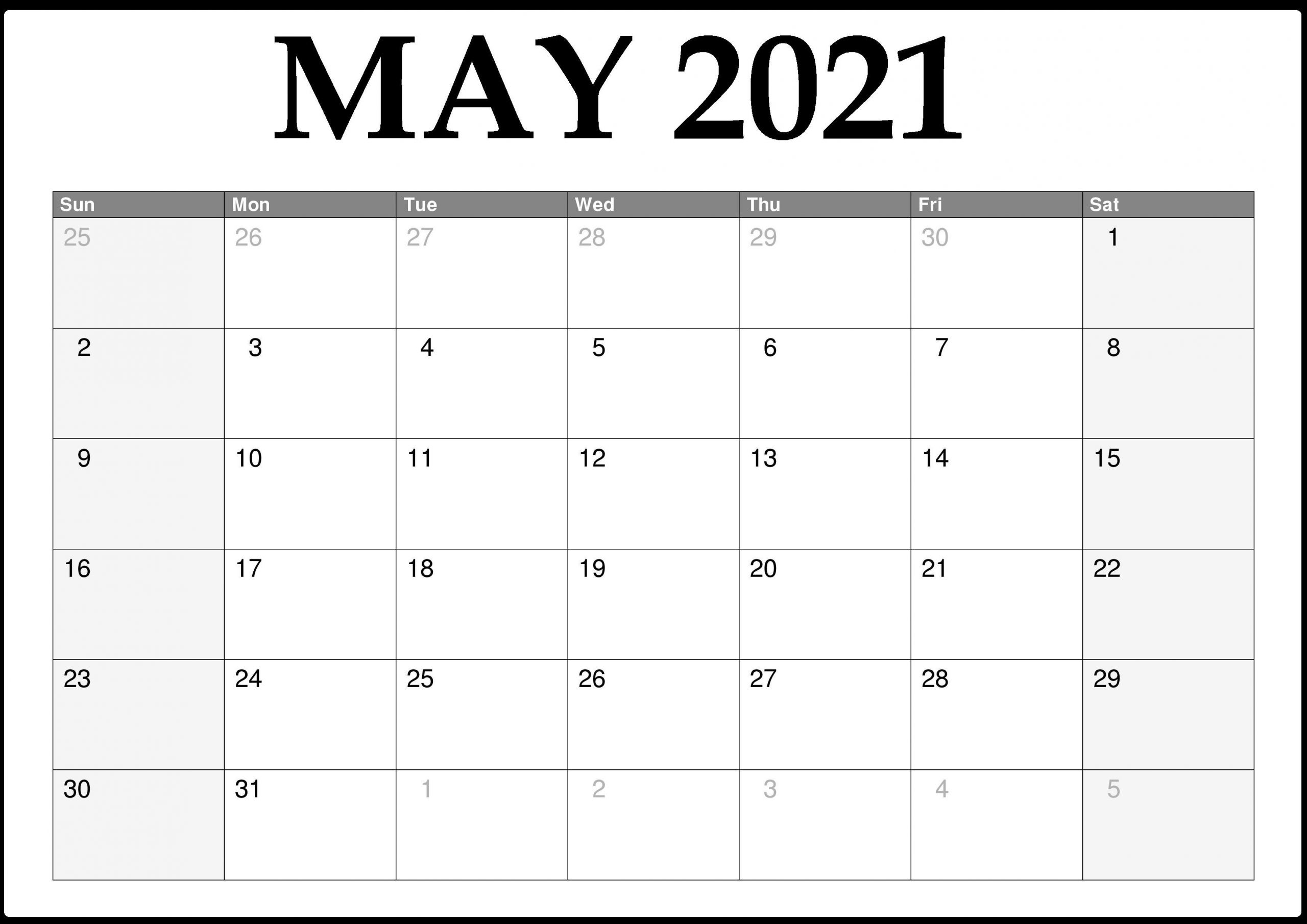 Monthly Calendar May 2021 Printable Calendar Templates
