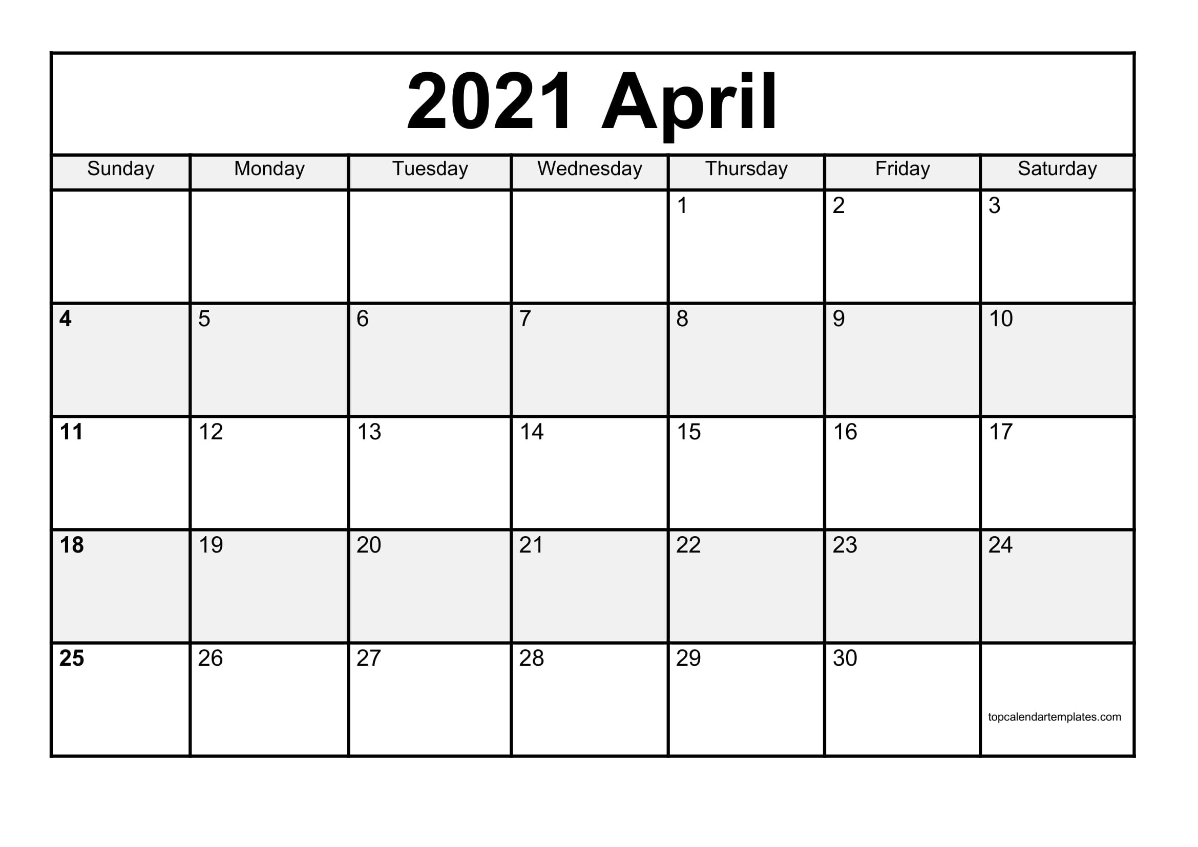 Free April 2021 Calendar Printable PDF Word Templates