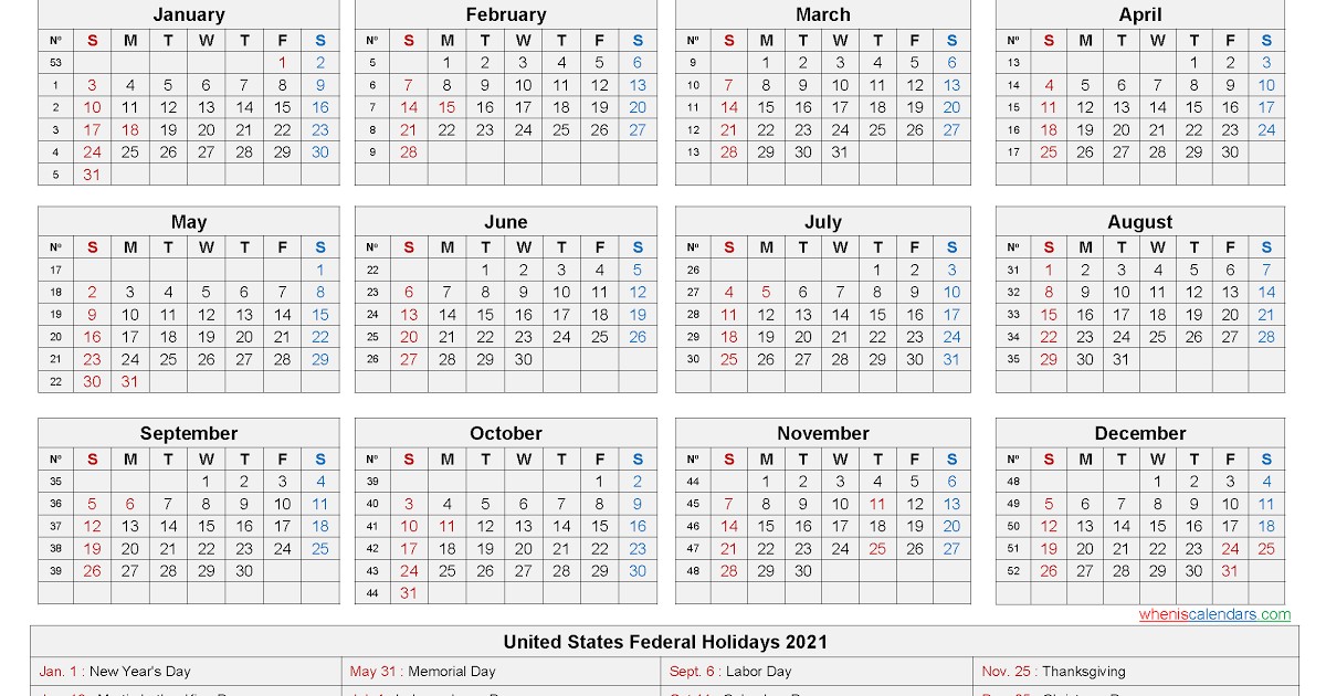 Printable 2021 Calendar With Federal Holidays