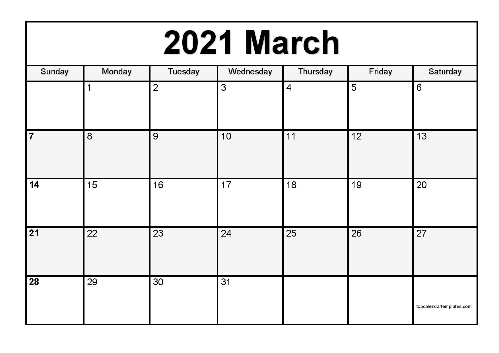 Free March 2021 Calendar Printable PDF Word Templates